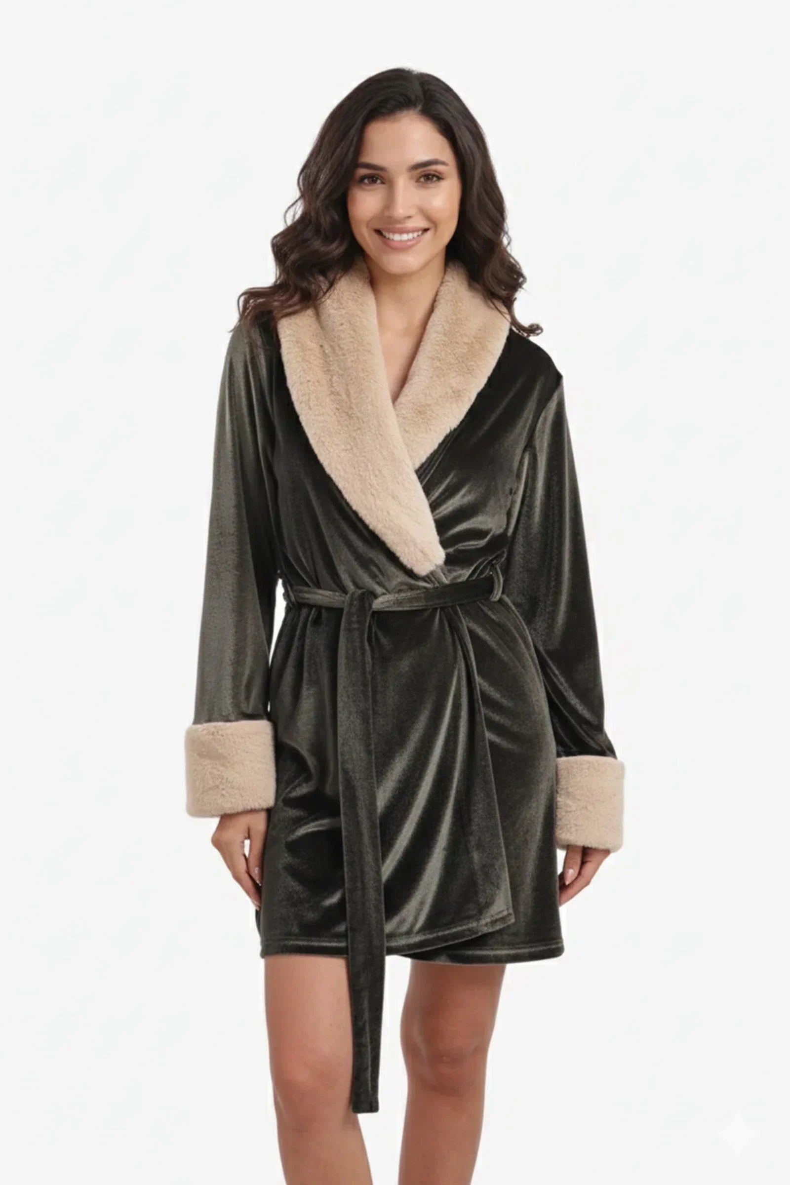 Carina - Velvet Robe with Fur Trim 12