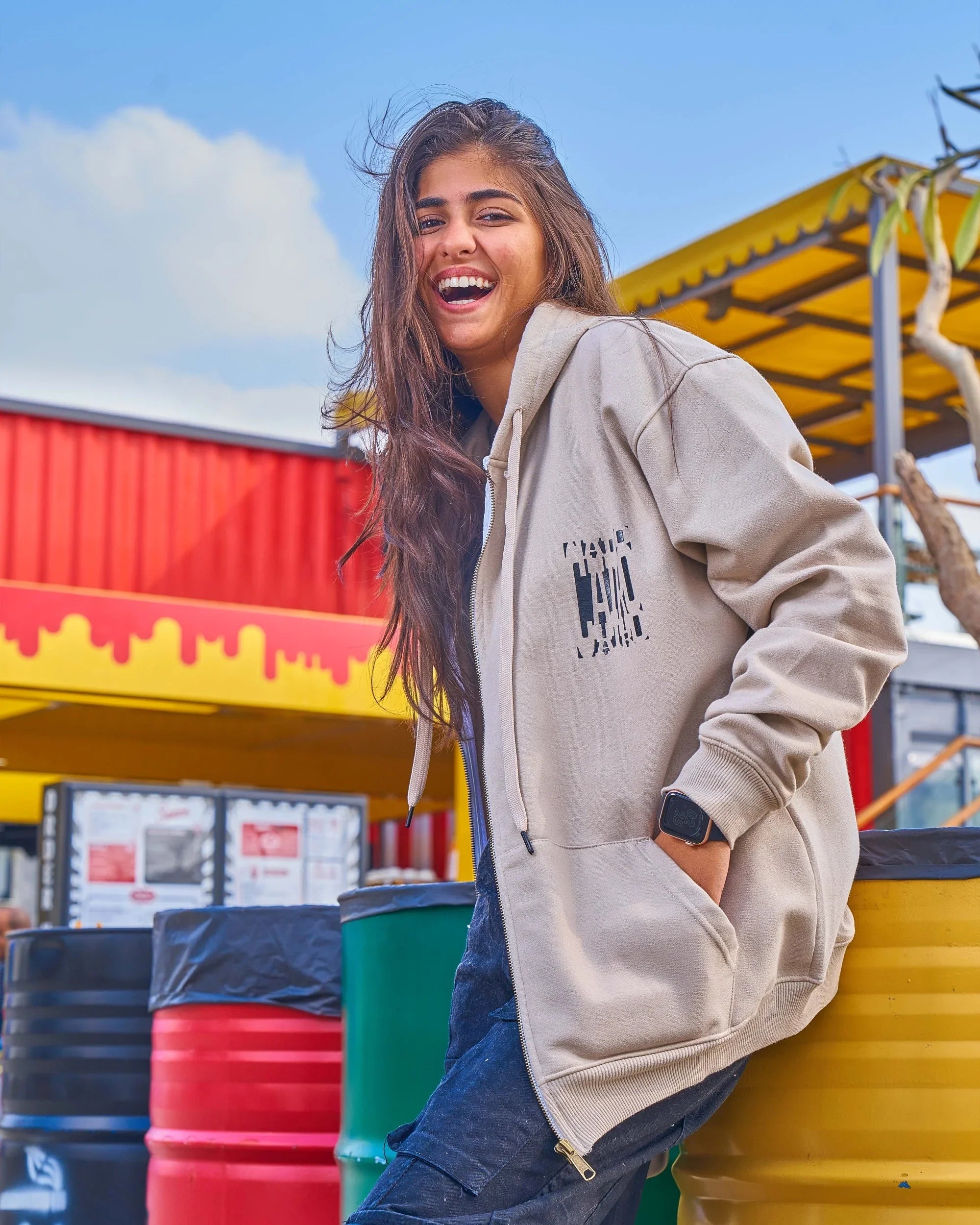 NAS Trends - Cairo Unisex Oversized Zip-up Hoodie-Beige 1