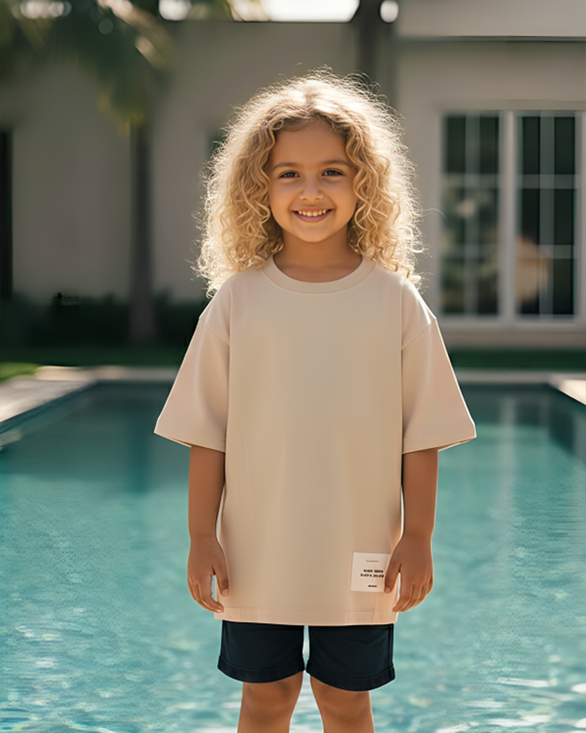 Stitched Basic Girls Oversized SS T-Shirt - Beige - NAS Trends