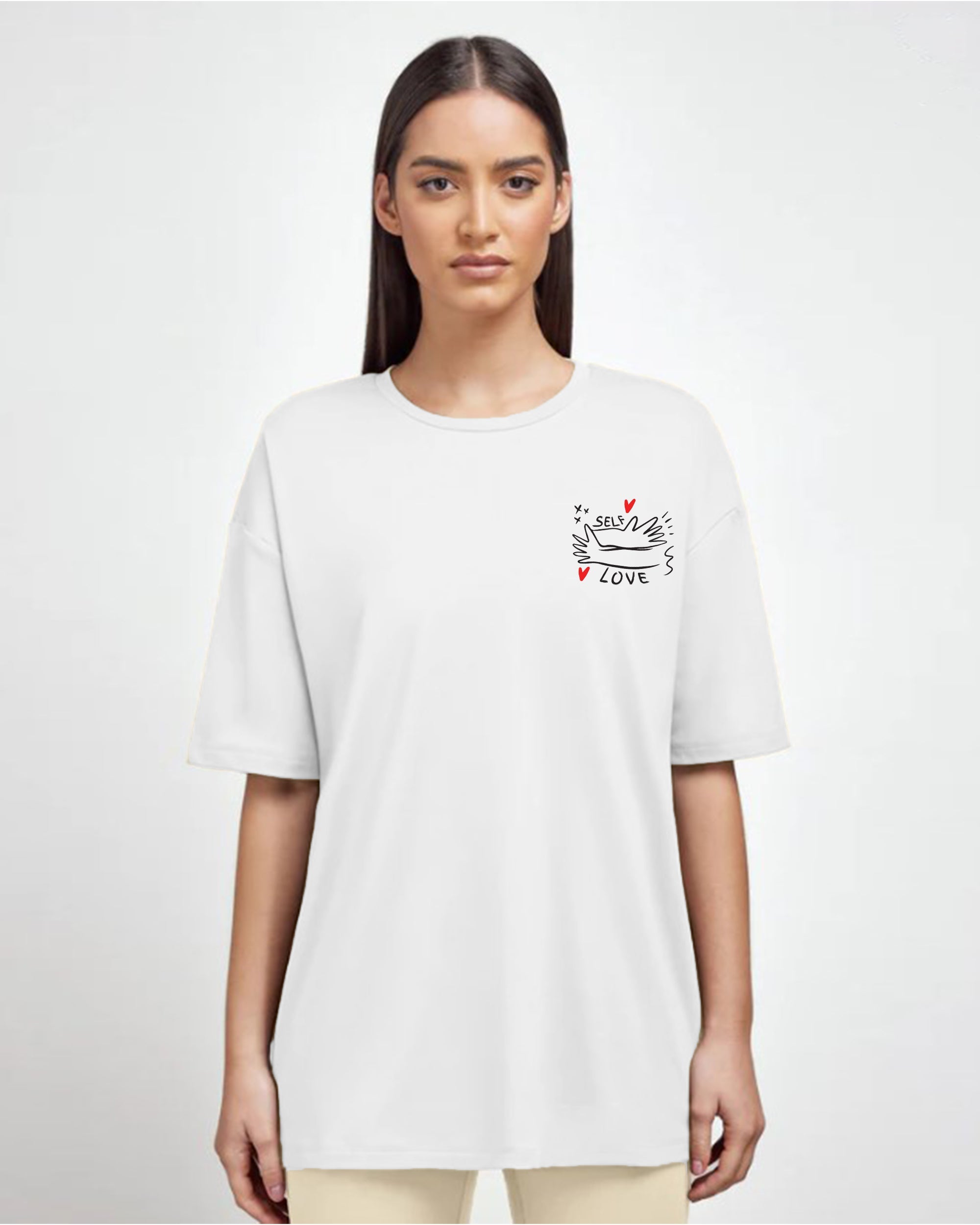 Self Love Women Oversized SS T-Shirt - Off White - NAS Trends 1