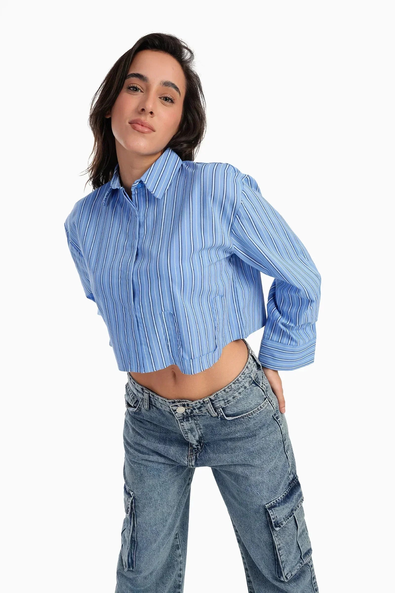 Carina - Cropped Hidden Placket Shirt 2