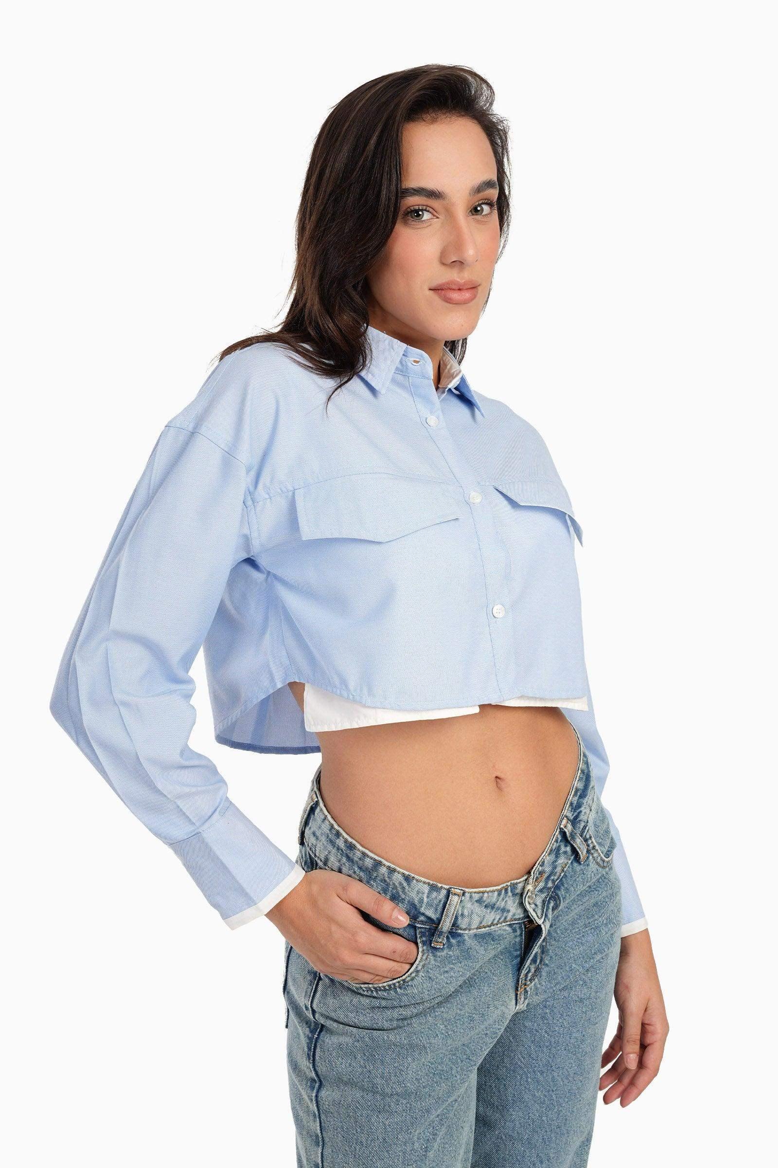 Carina - Light Blue Cropped Shirt 1