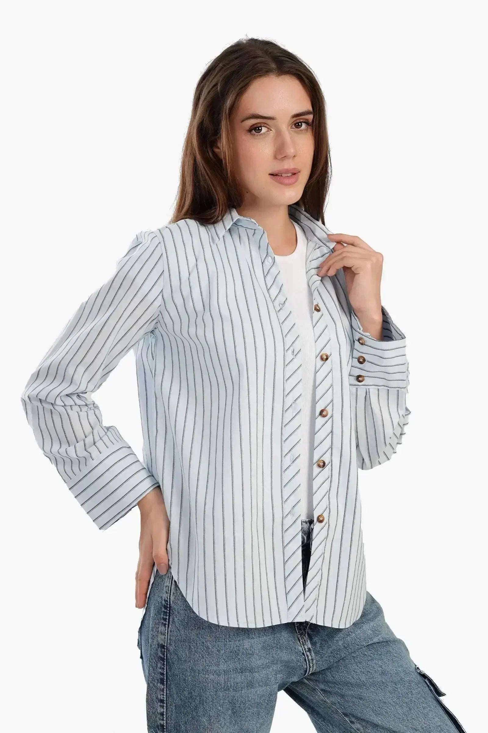 Carina - Poplin Blue Striped Shirt 3