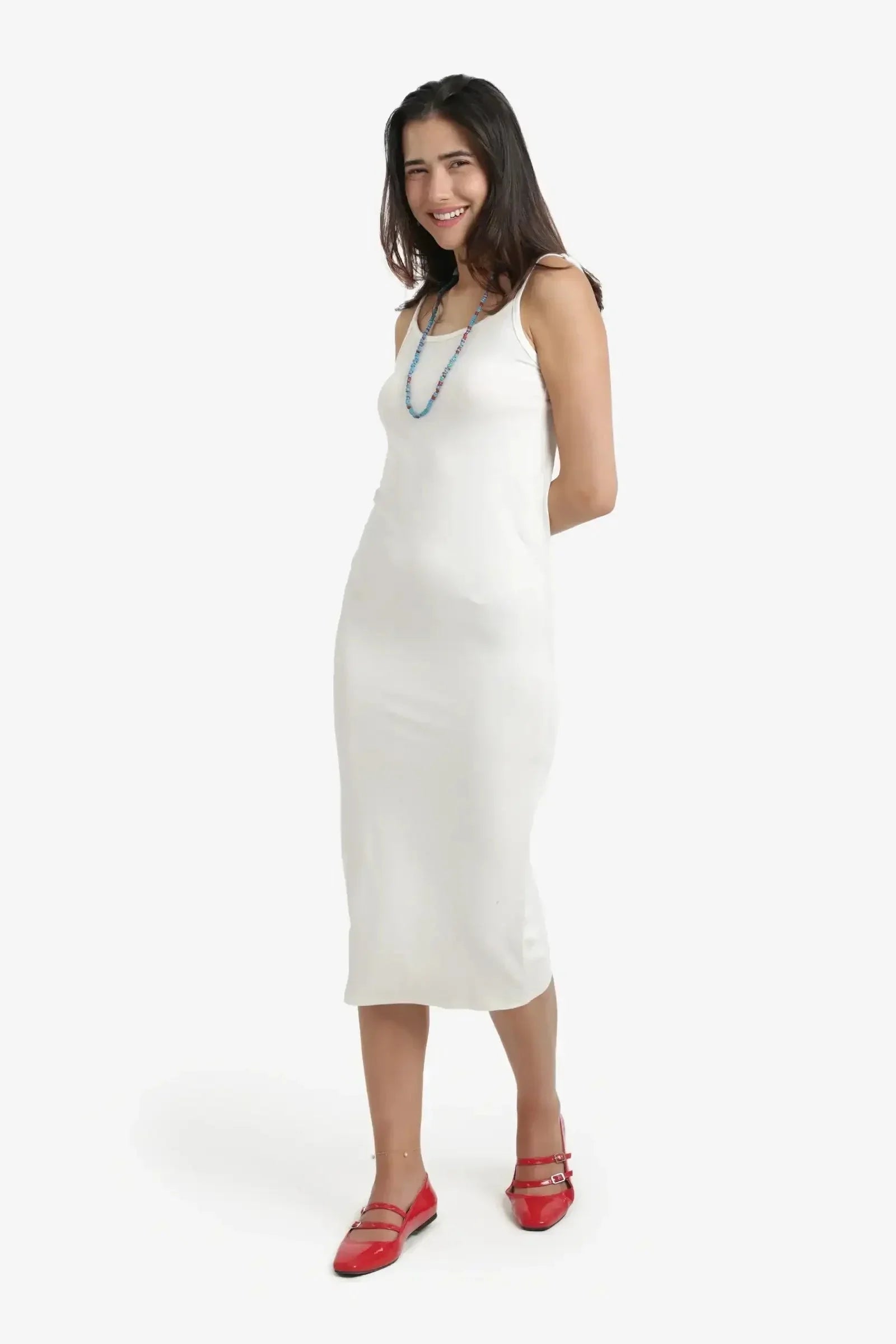 Carina - Plain Slim Fit Midi Dress 10
