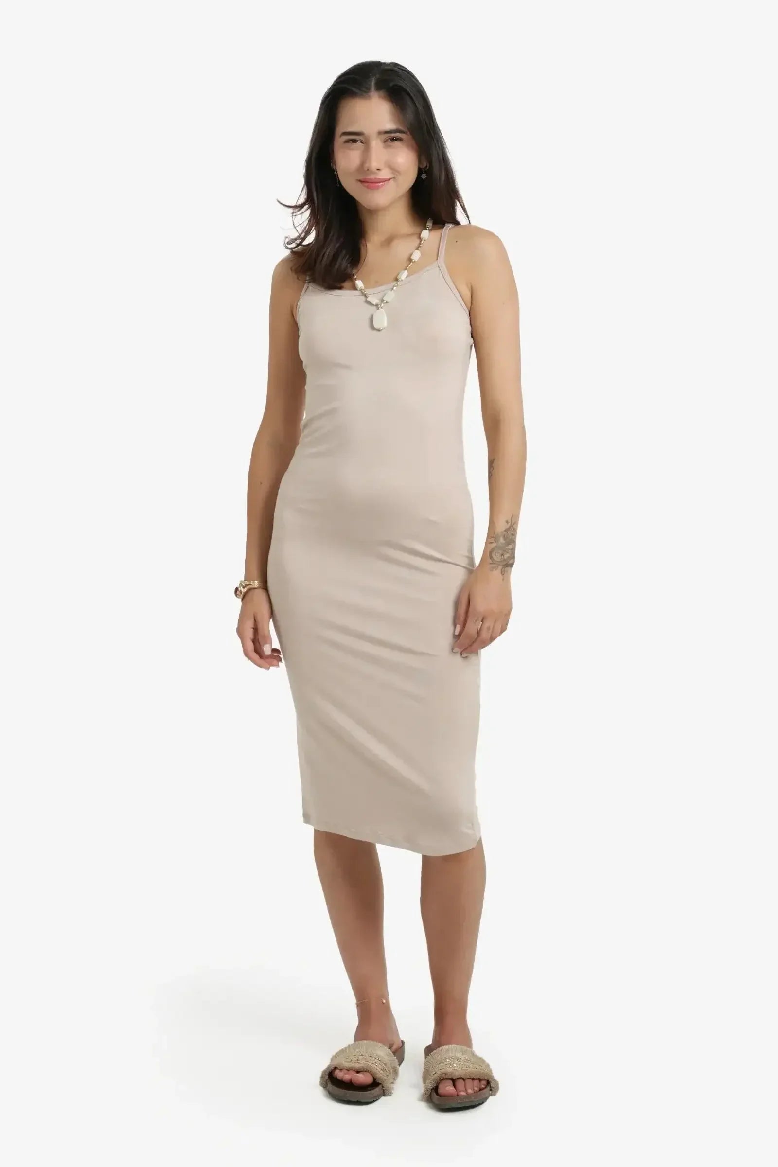 Carina - Plain Slim Fit Midi Dress 1
