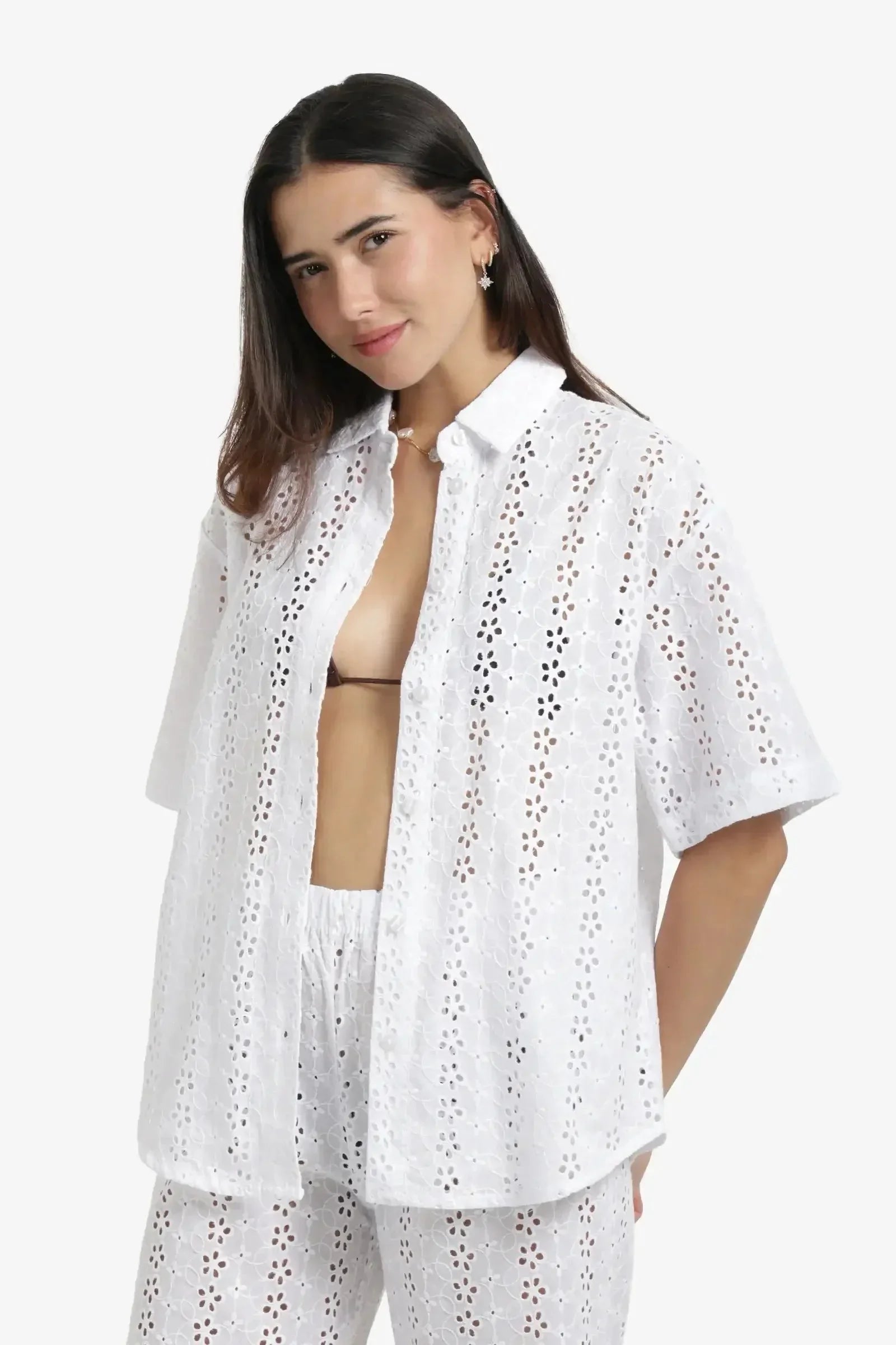 Carina - Perforated Floral Beach Shirt 1