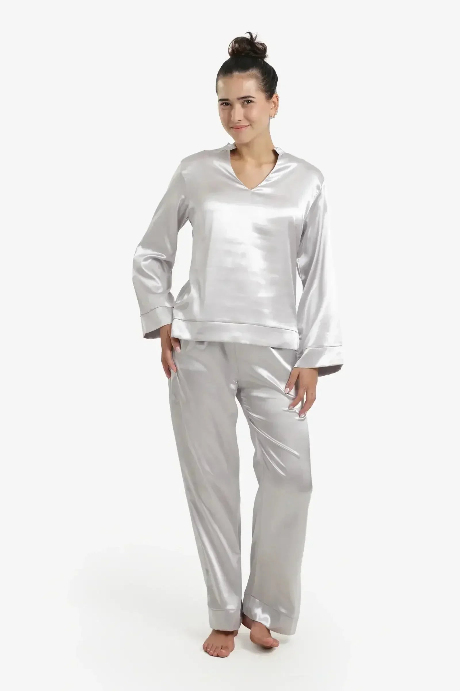 Carina - Silver Satin Pyjama Set 2