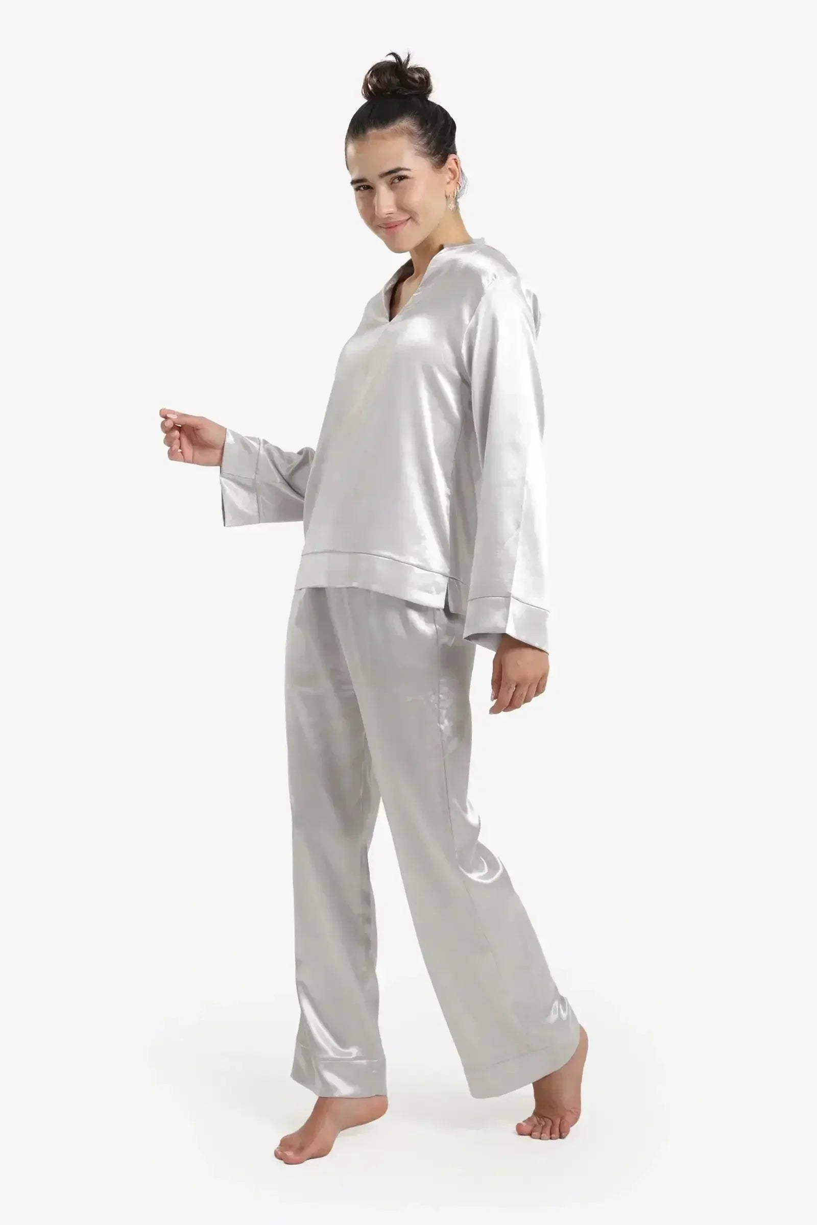 Carina - Silver Satin Pyjama Set 3