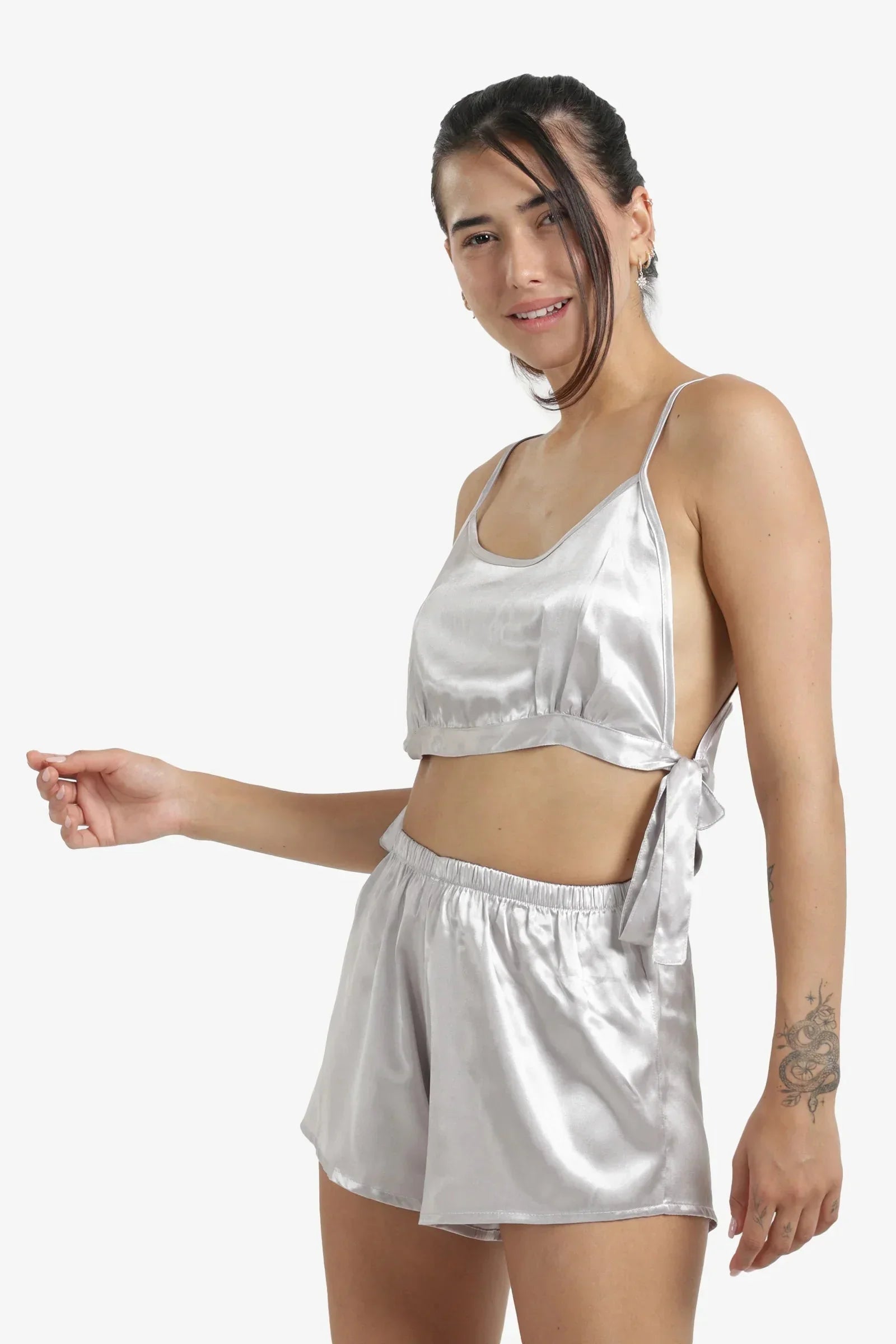Carina - Cropped Silver Pyjama Set 2