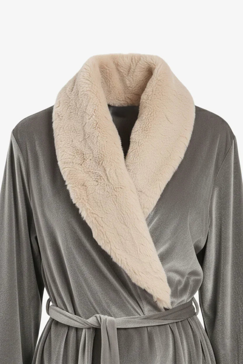 Carina - Velvet Robe with Fur Trim 6