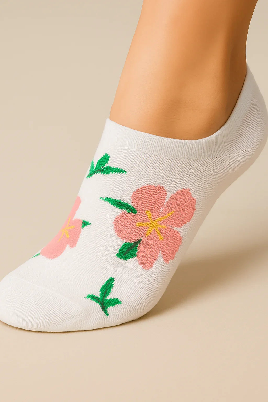 Sam Socks - Women Set Of 3 Ankle Socks Flower Pattern Black-White-Pink 5