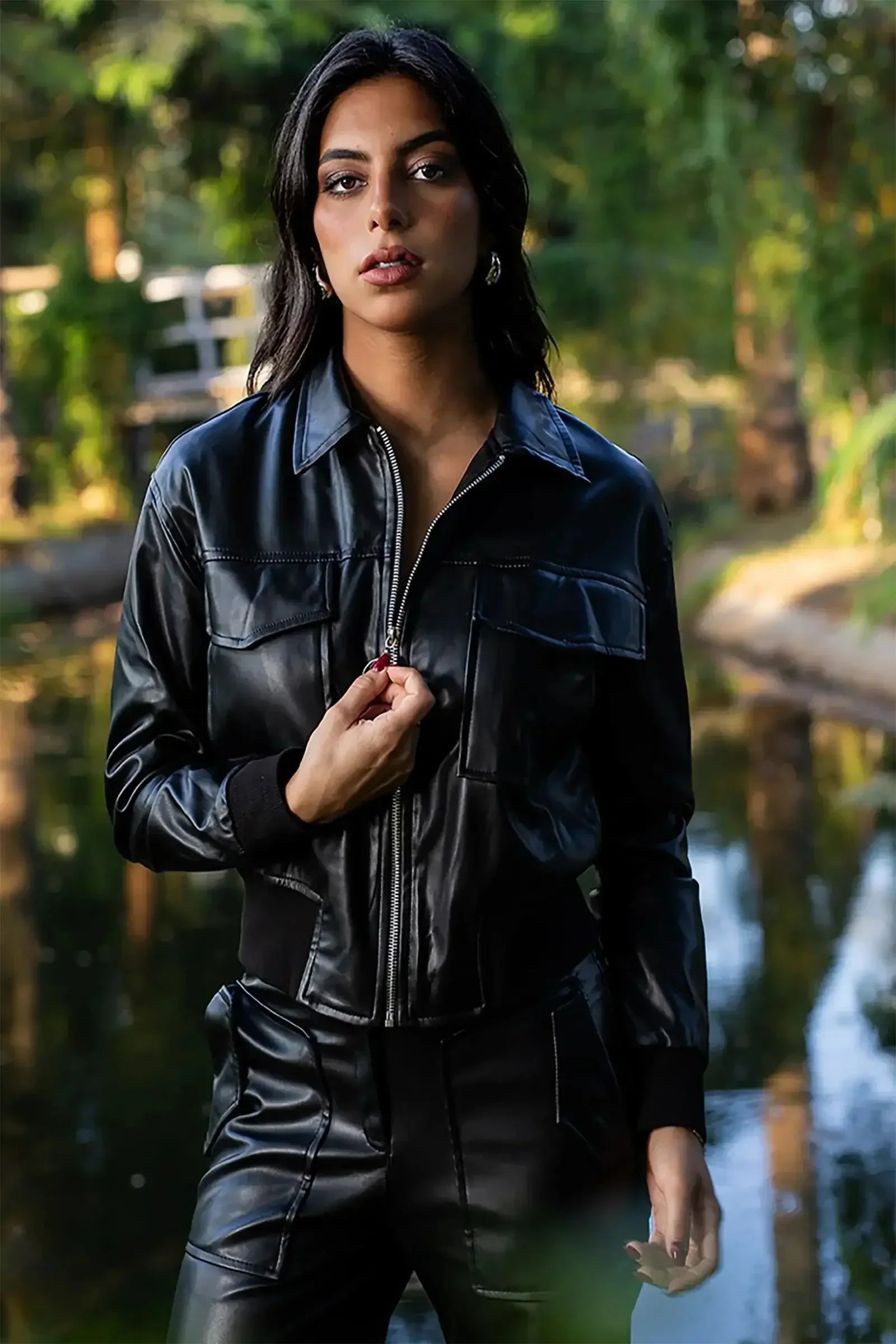 Carina - Leather Jacket with Elasic Hem 2