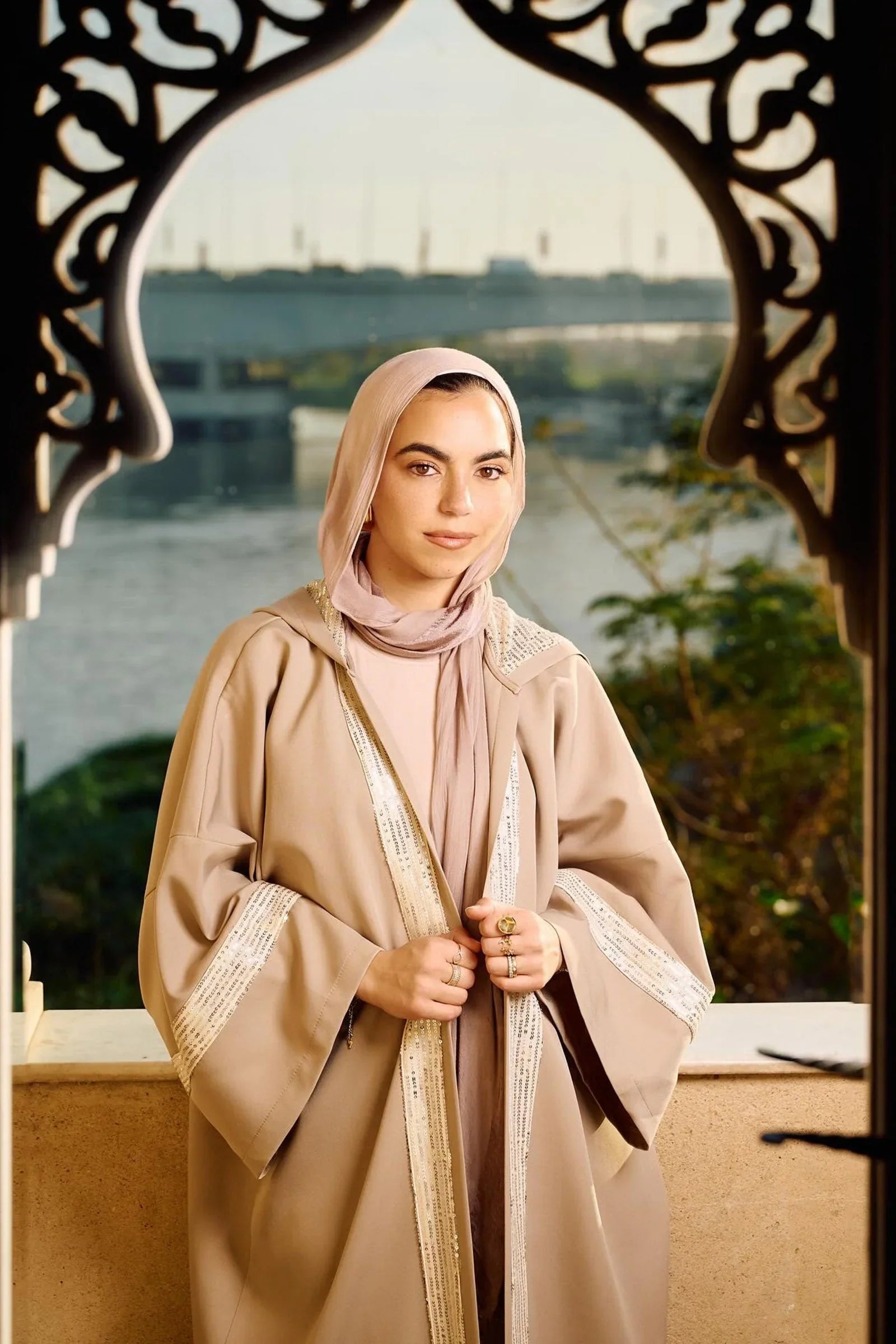 Contrast-Sequin Hooded Kimono - Carina 1