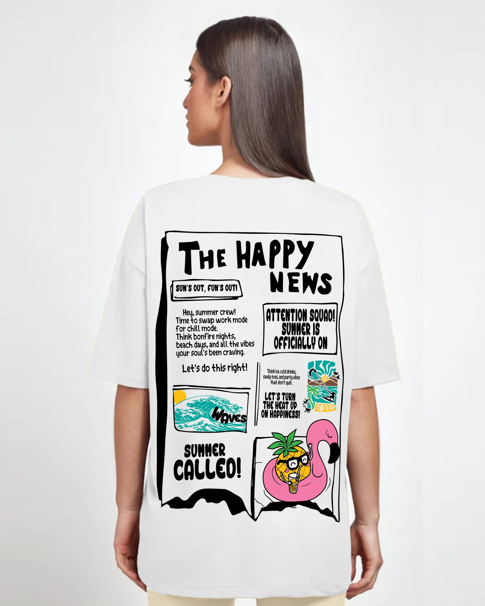 Happy News Women Oversized SS T-Shirt - Off White - NAS Trends 2
