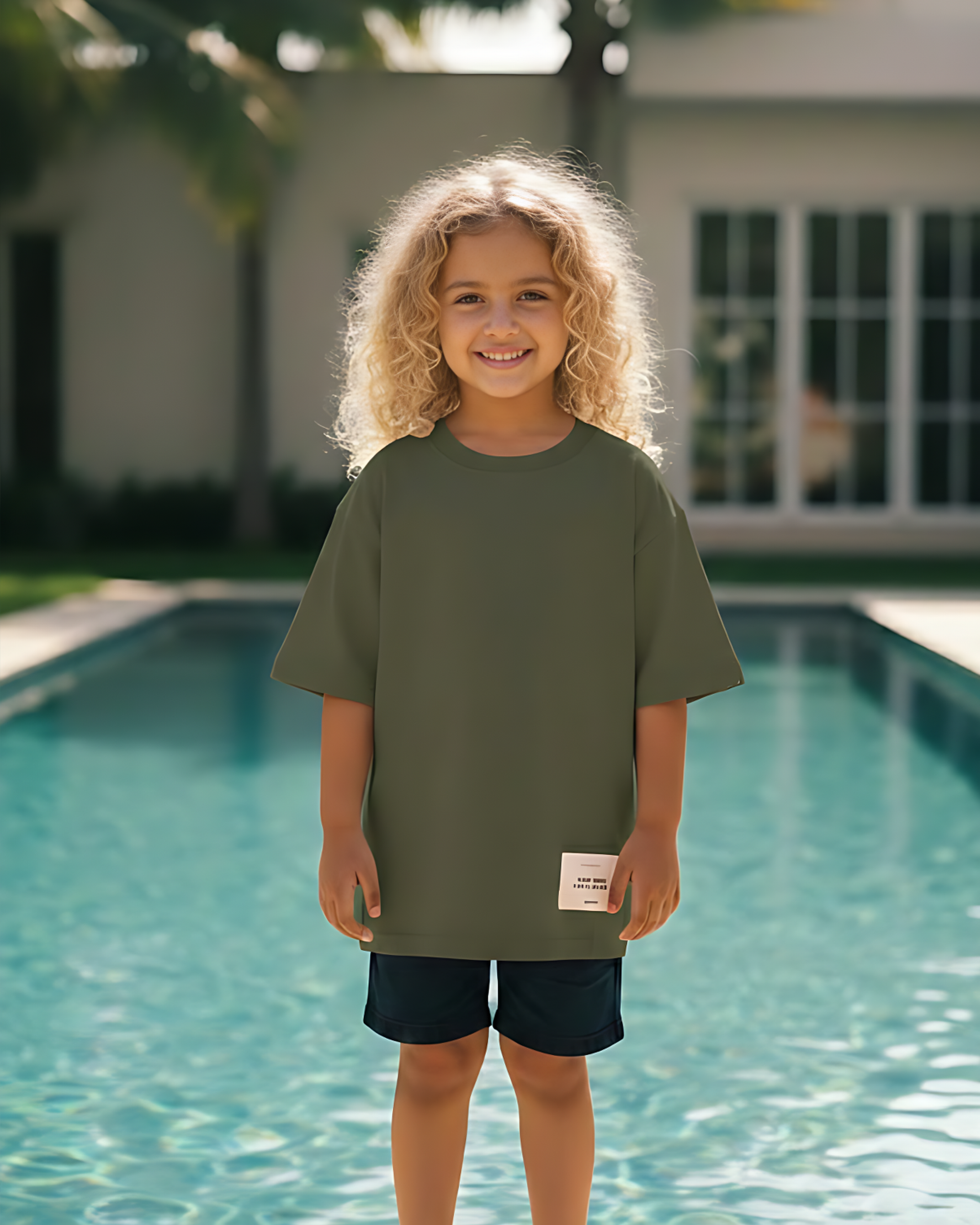 Stitched Basic Girls Oversized SS T-Shirt - Olive - NAS Trends