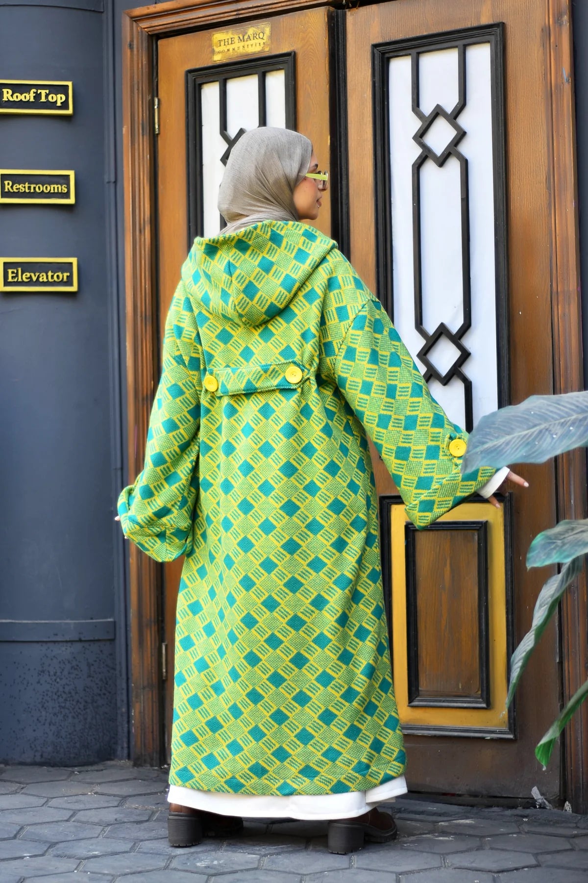 Queenza - Emerald Mosaic Hooded Winter Cardigan 3