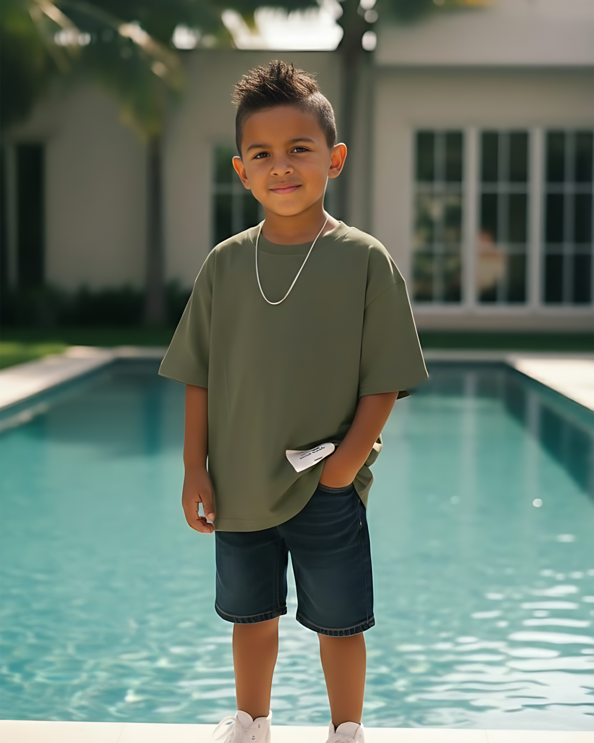 Stitched Basic Boys Oversized SS T-Shirt - Olive - NAS Trends