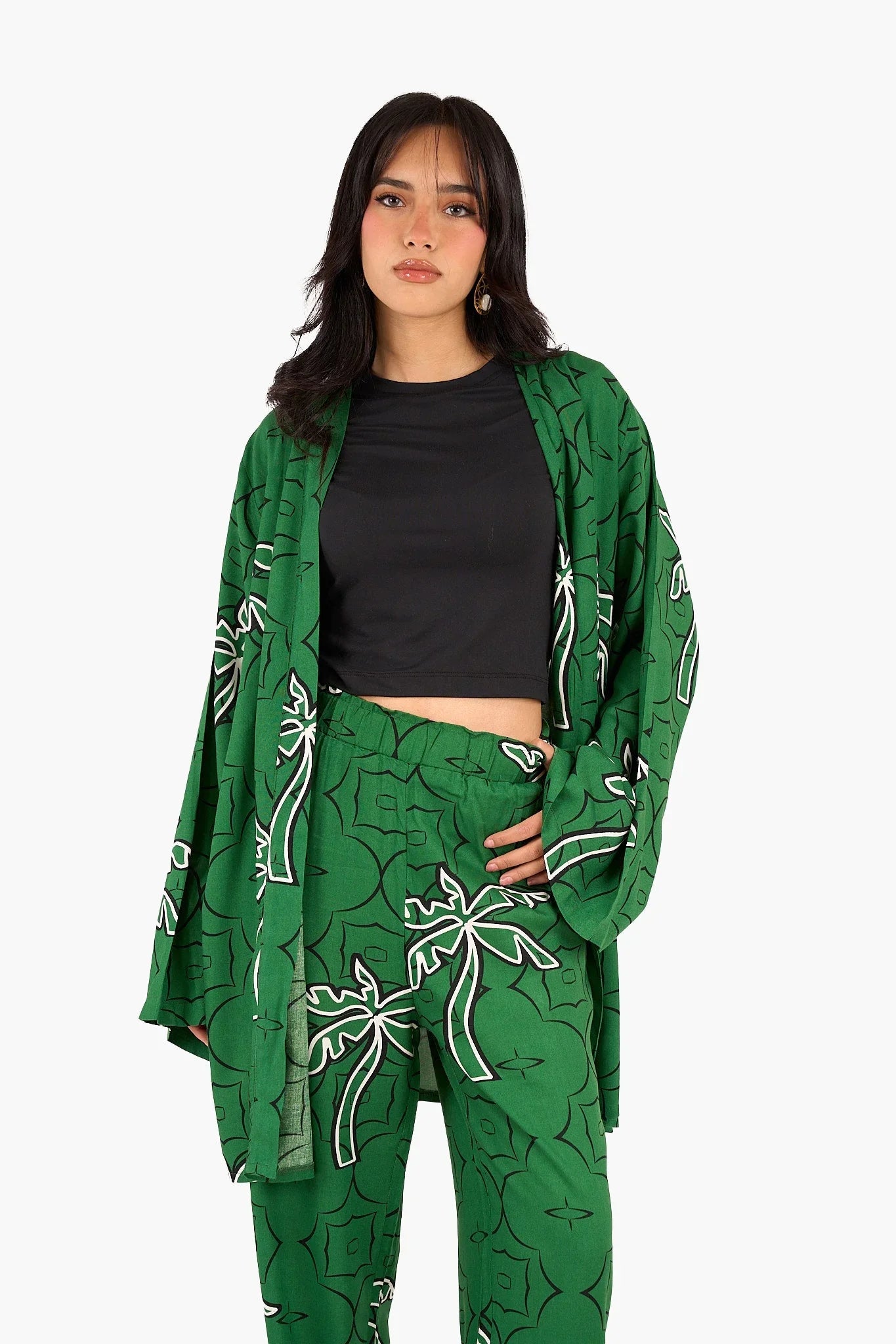 Clue - Palm Printed Green Kimono 2