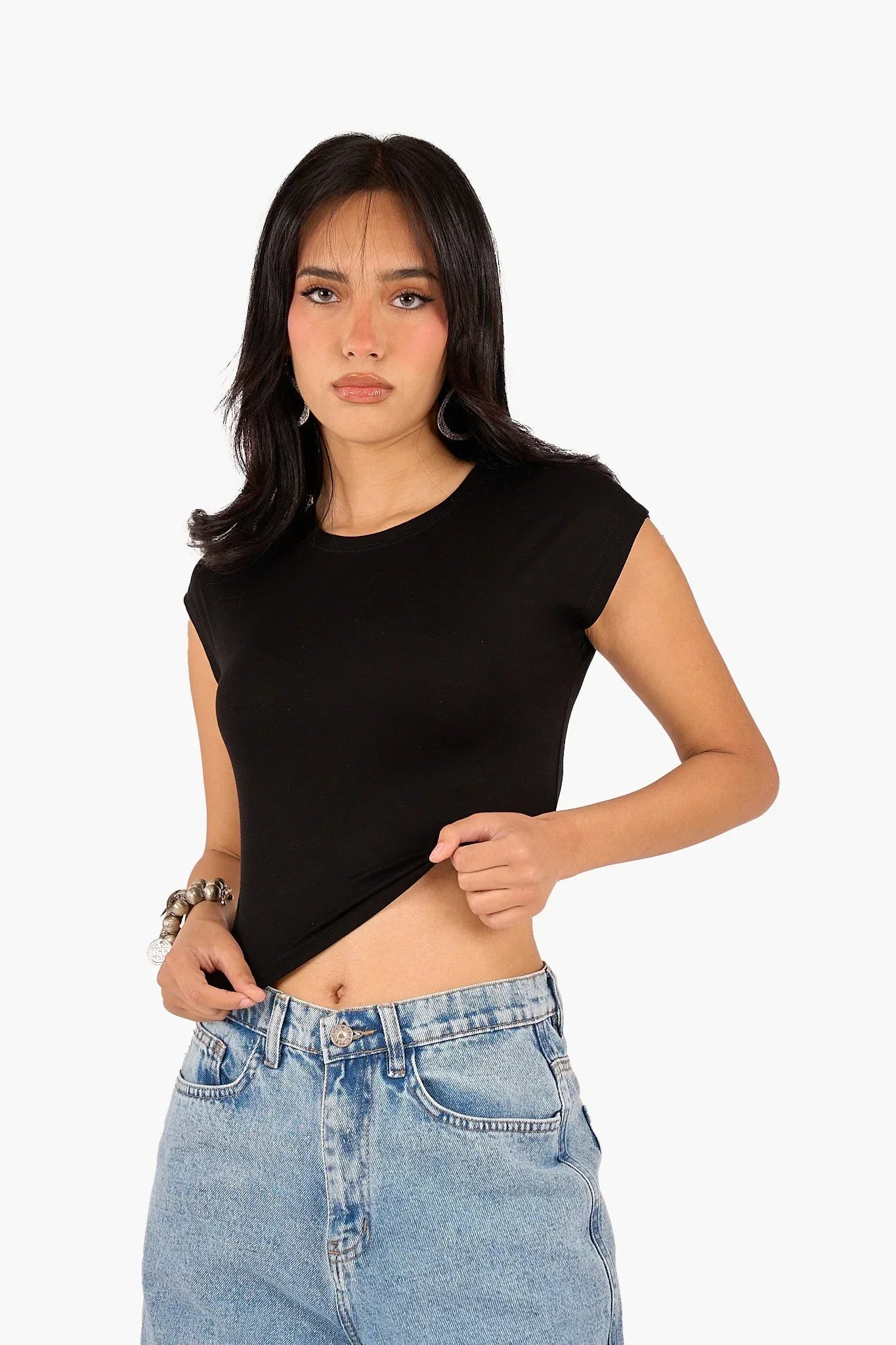 Clue - Cropped Crew Neck Viscose Top 1