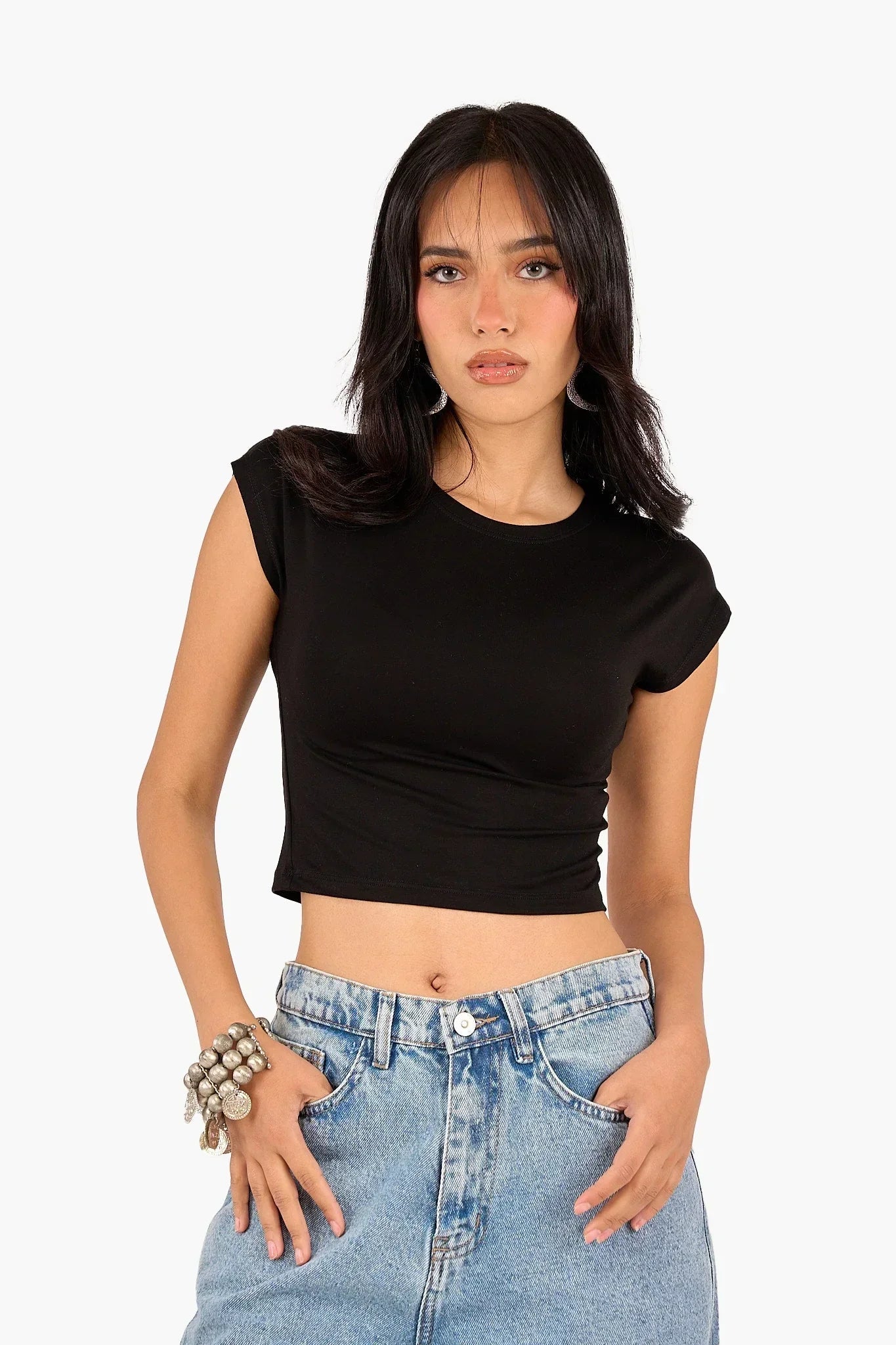 Clue - Cropped Crew Neck Viscose Top 2