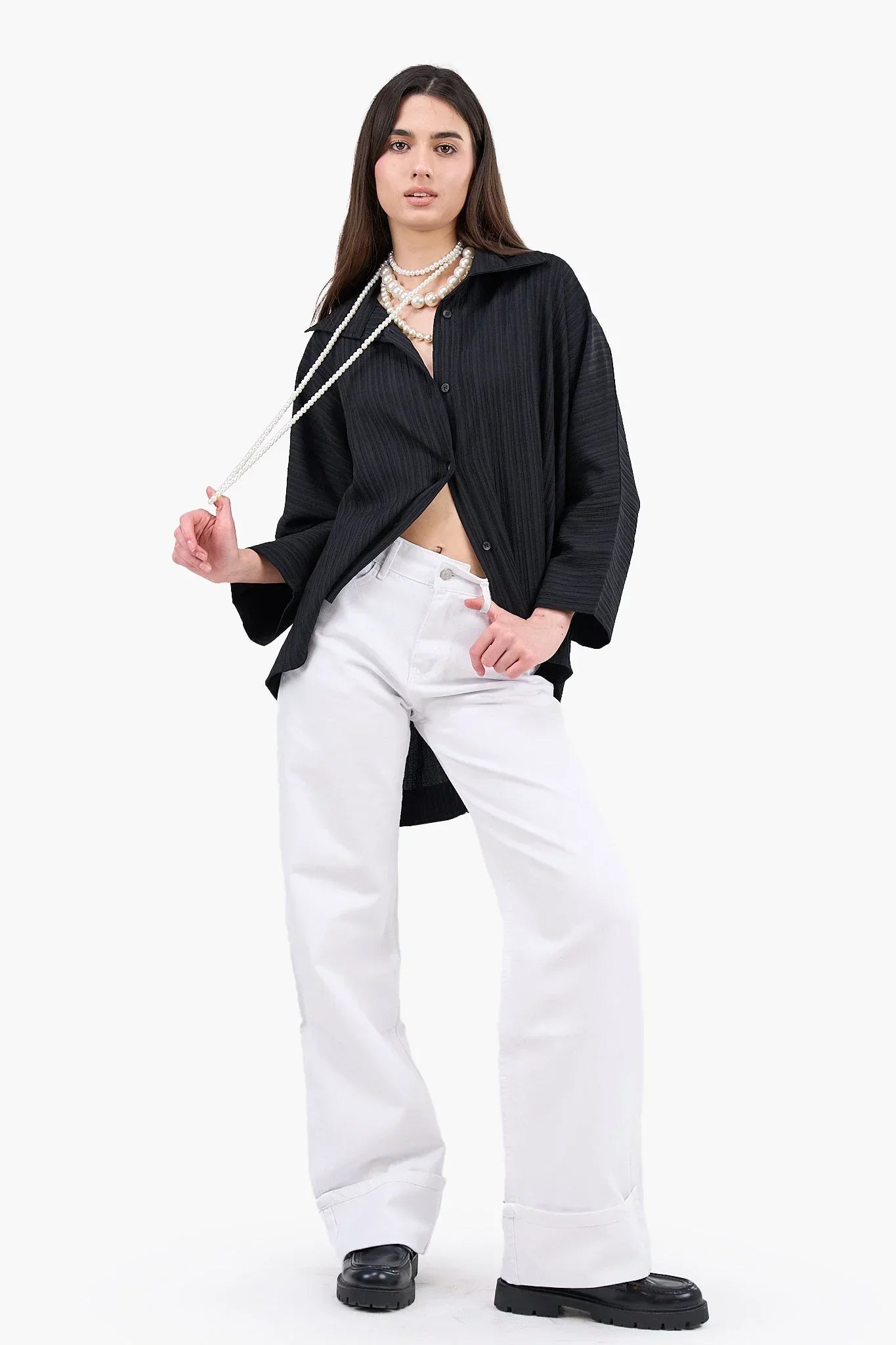 Clue - Folded Hem White Jeans 4