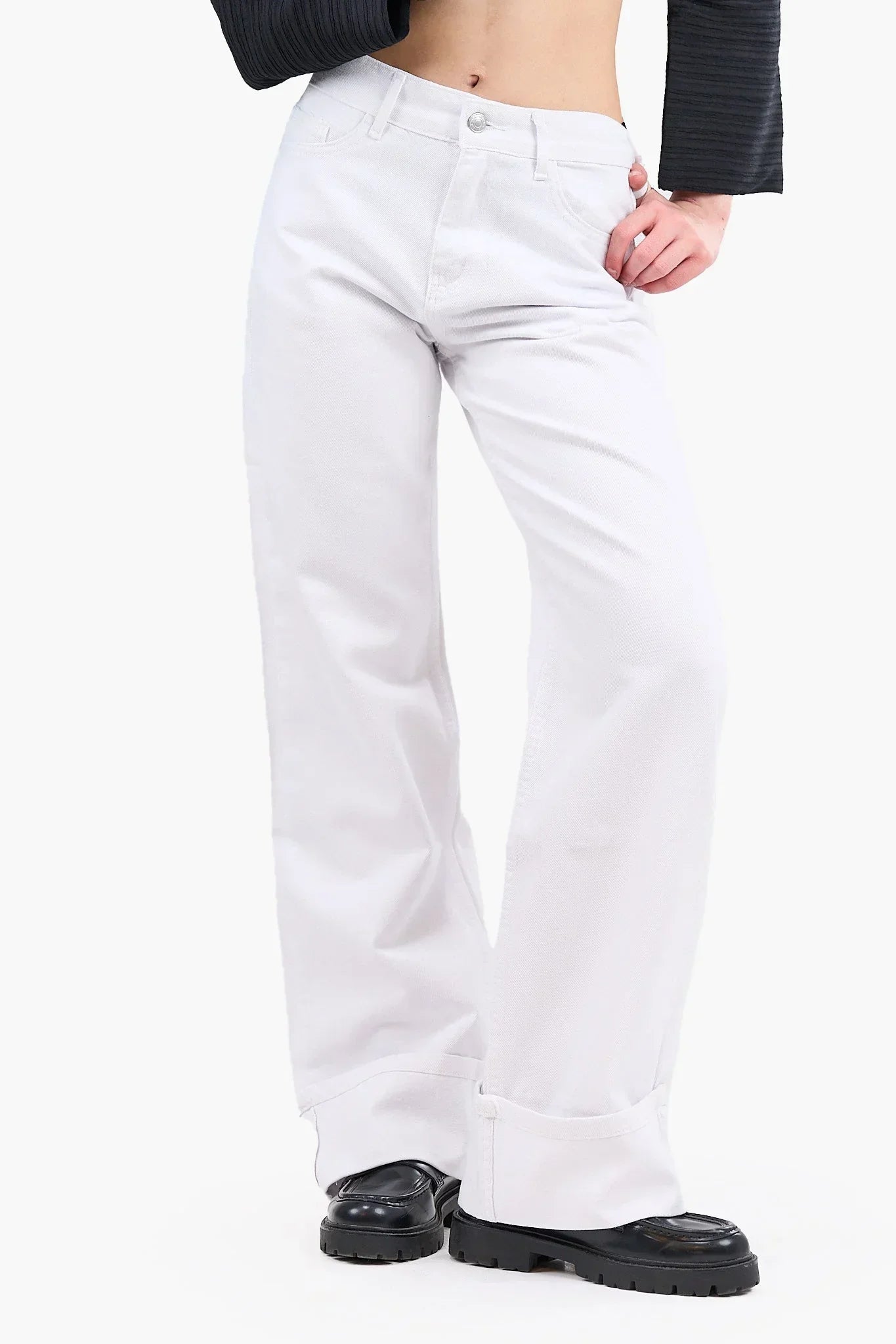 Clue - Folded Hem White Jeans 1