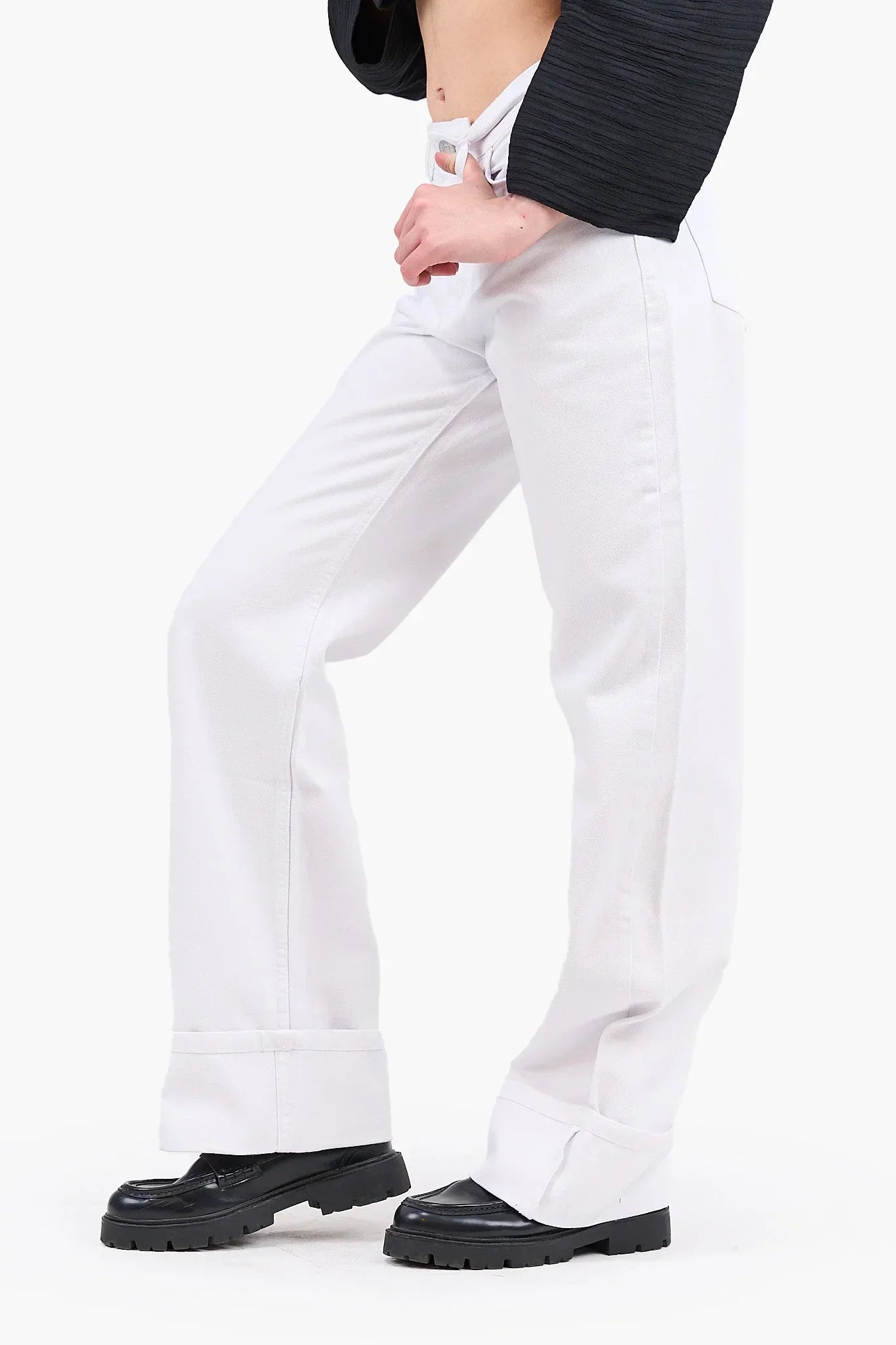 Clue - Folded Hem White Jeans 2
