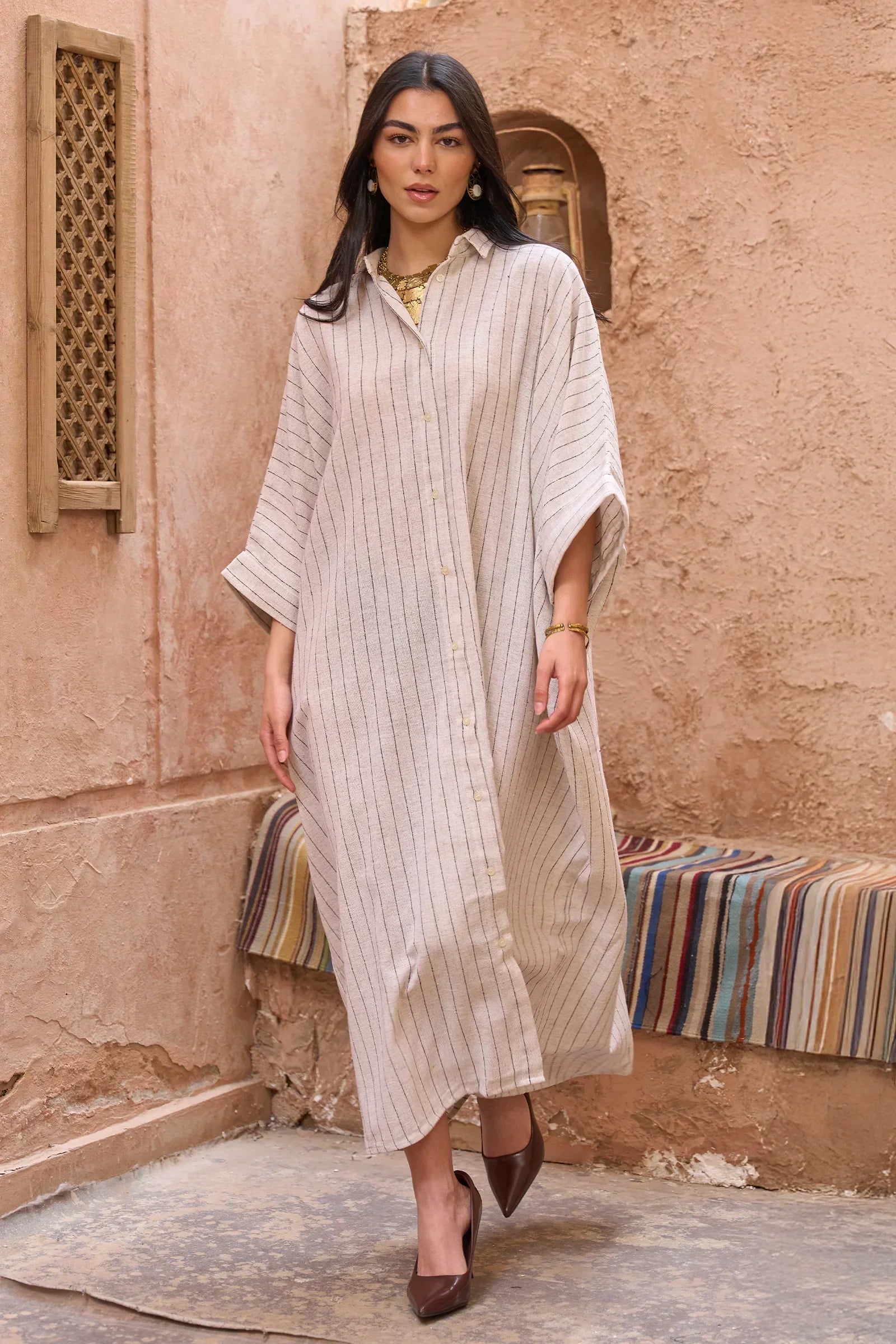 Clue - Beige Striped Shirt Dress 1
