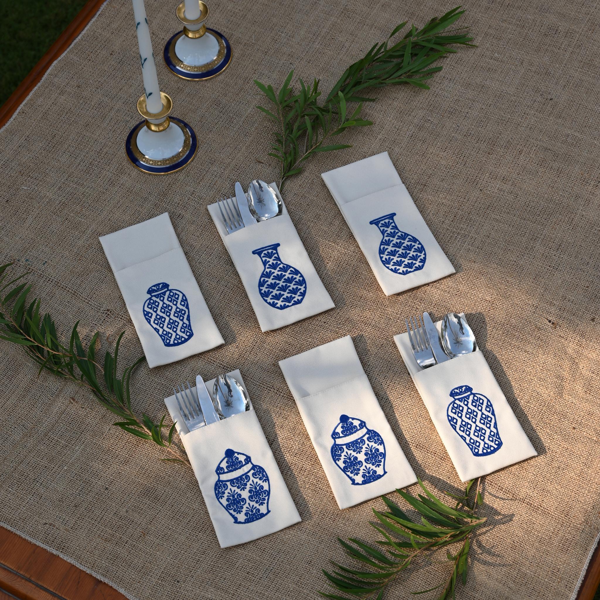 Bleu Blanc Cutlery Sleeves Set - Ticas