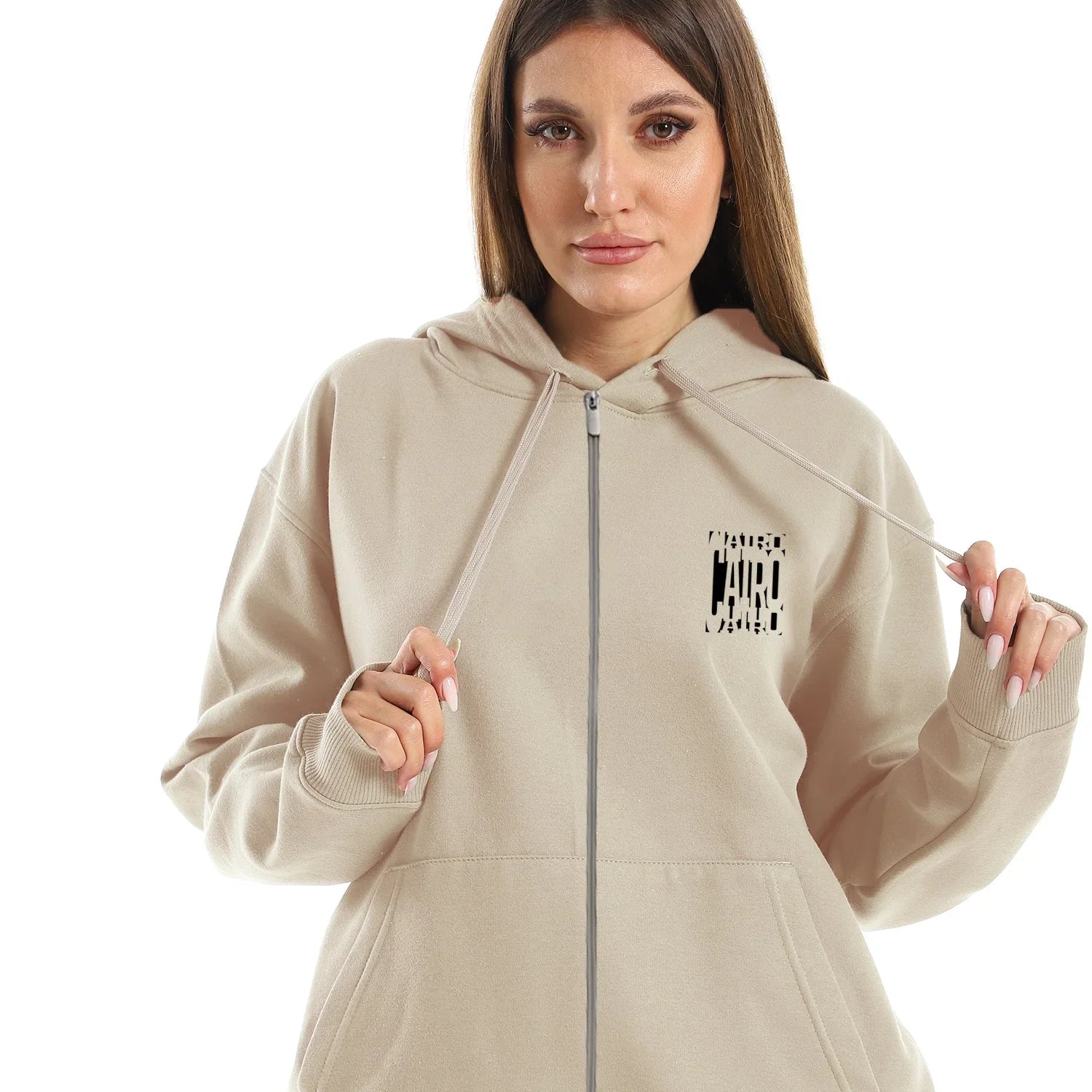 NAS Trends - Cairo Unisex Oversized Zip-up Hoodie-Beige 4