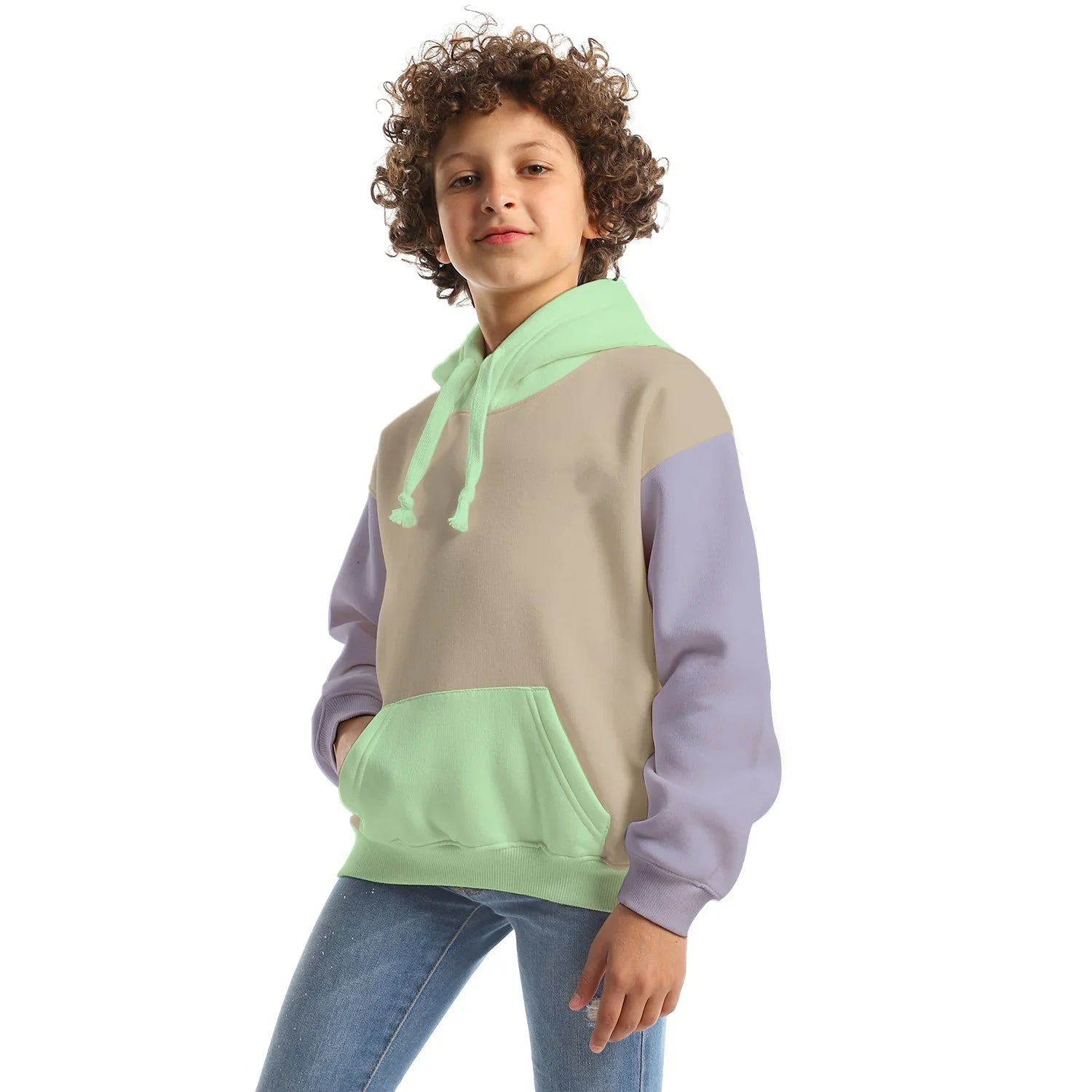 NAS Trends - Colored Basic Kids Oversized Hoodie- Beige/Mint 3