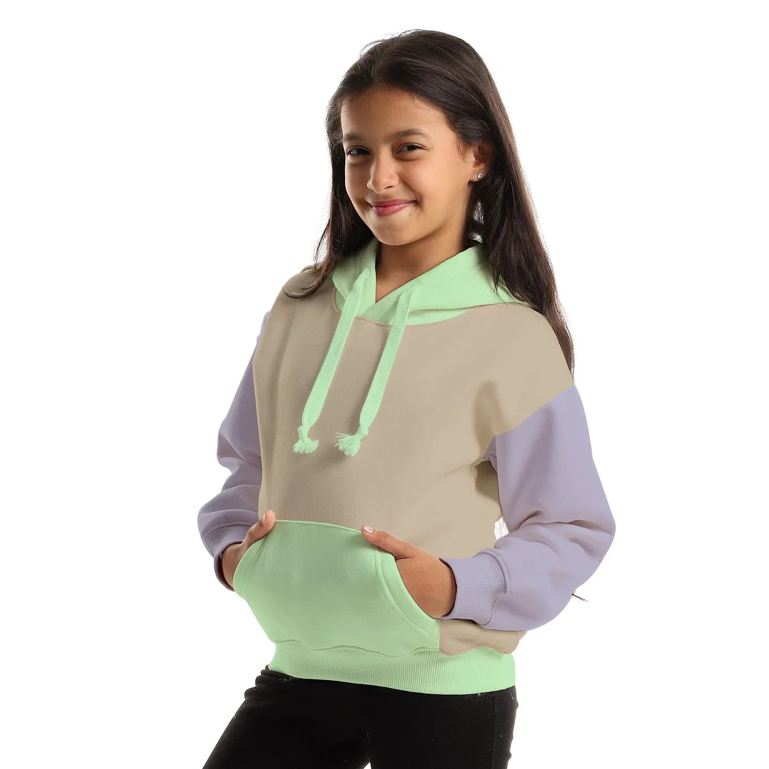 NAS Trends - Colored Basic Kids Oversized Hoodie- Beige/Mint 2