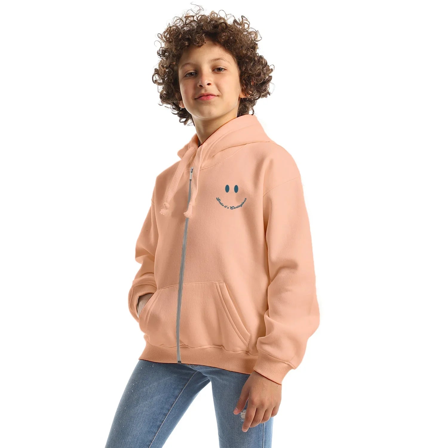 NAS Trends - Contagious Kids Oversized Zip-up Hoodie-Rose 2