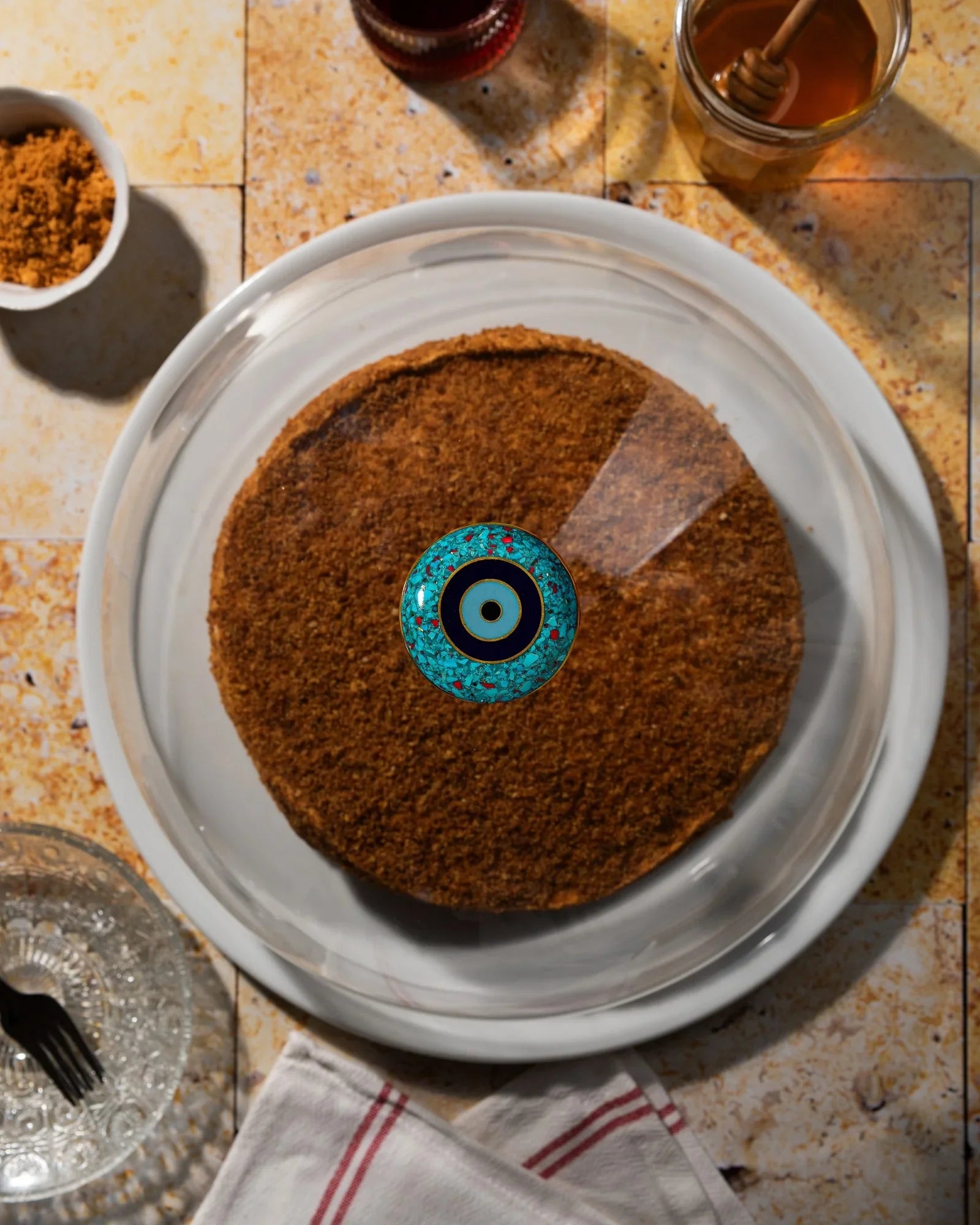 Rechote - Rounded Porcelain Serving Plate - Evil Eye Turquoise*Red 2