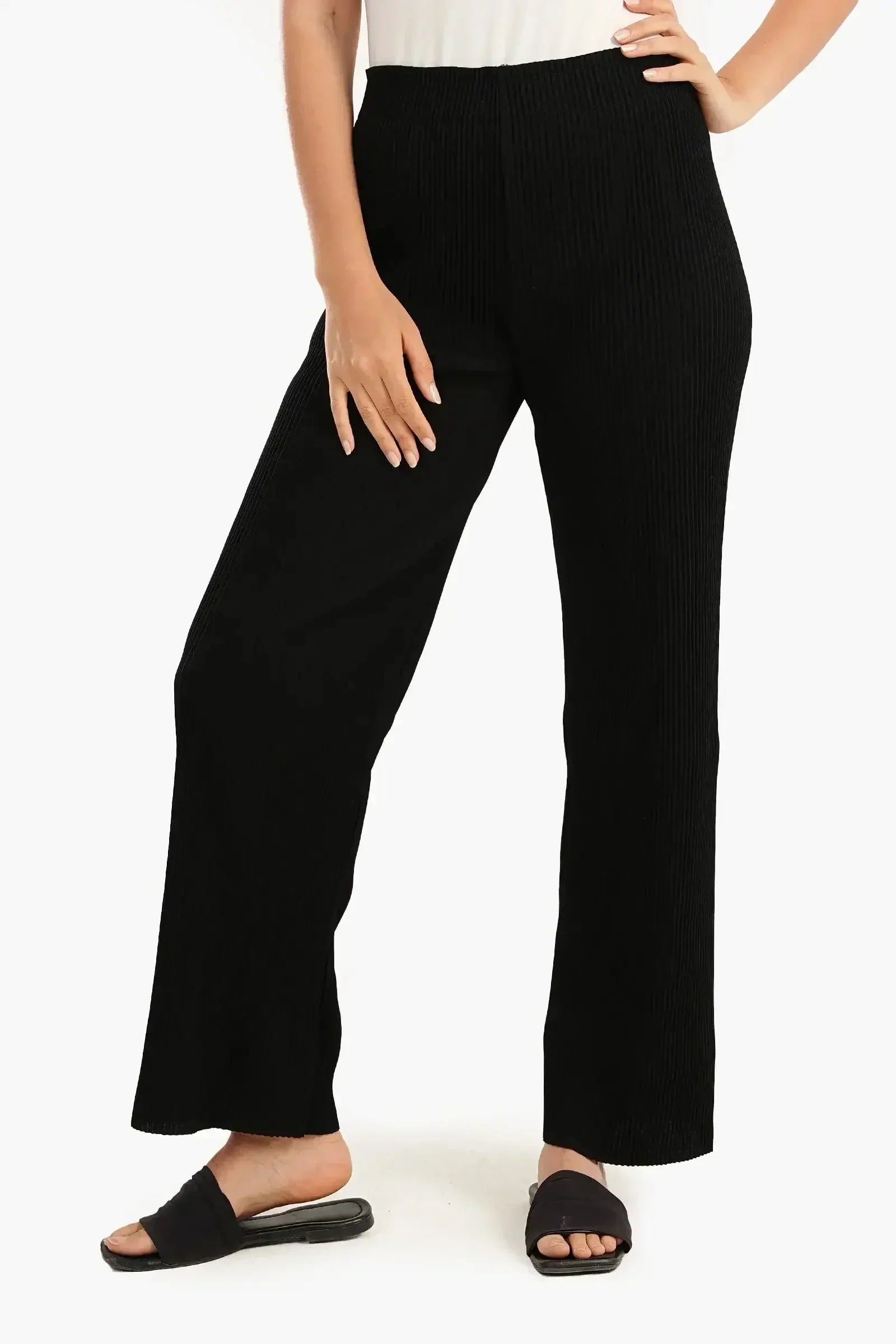 Carina - Black Ribbed Pants 1