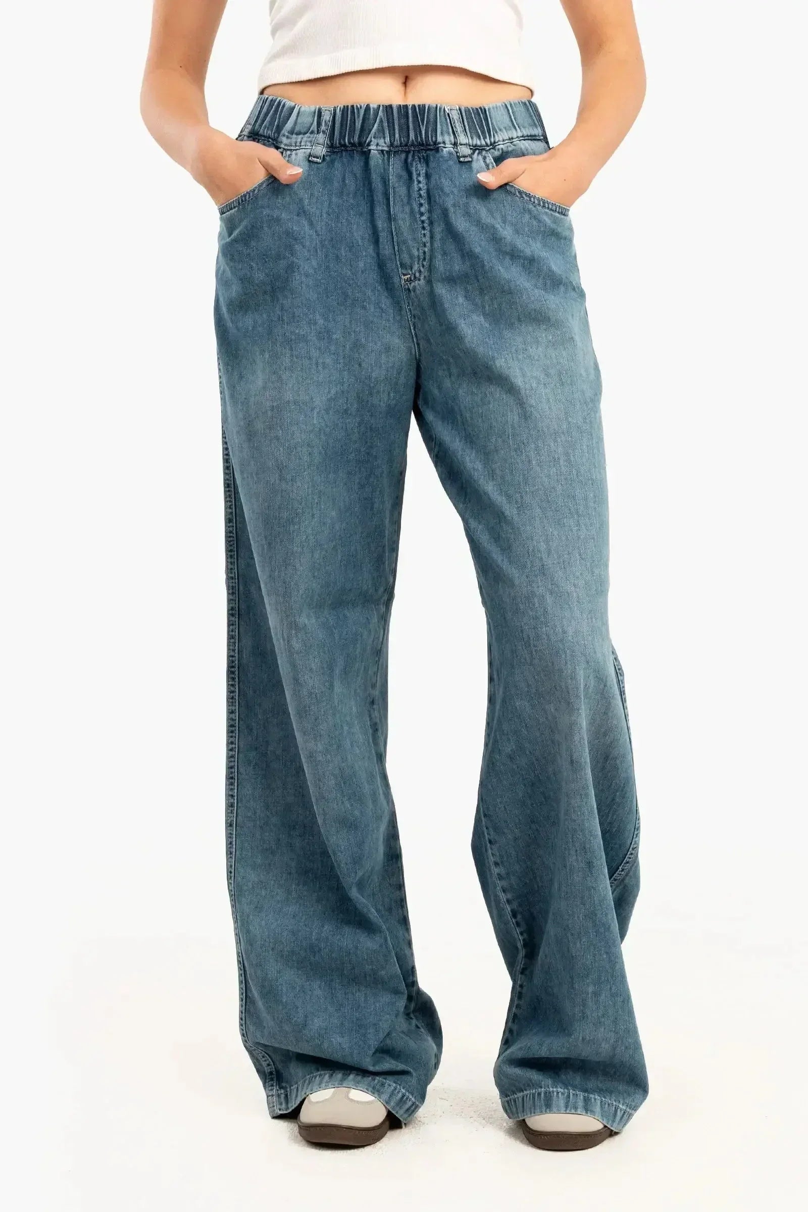 Carina - Elastic Waist Denim Pants 1