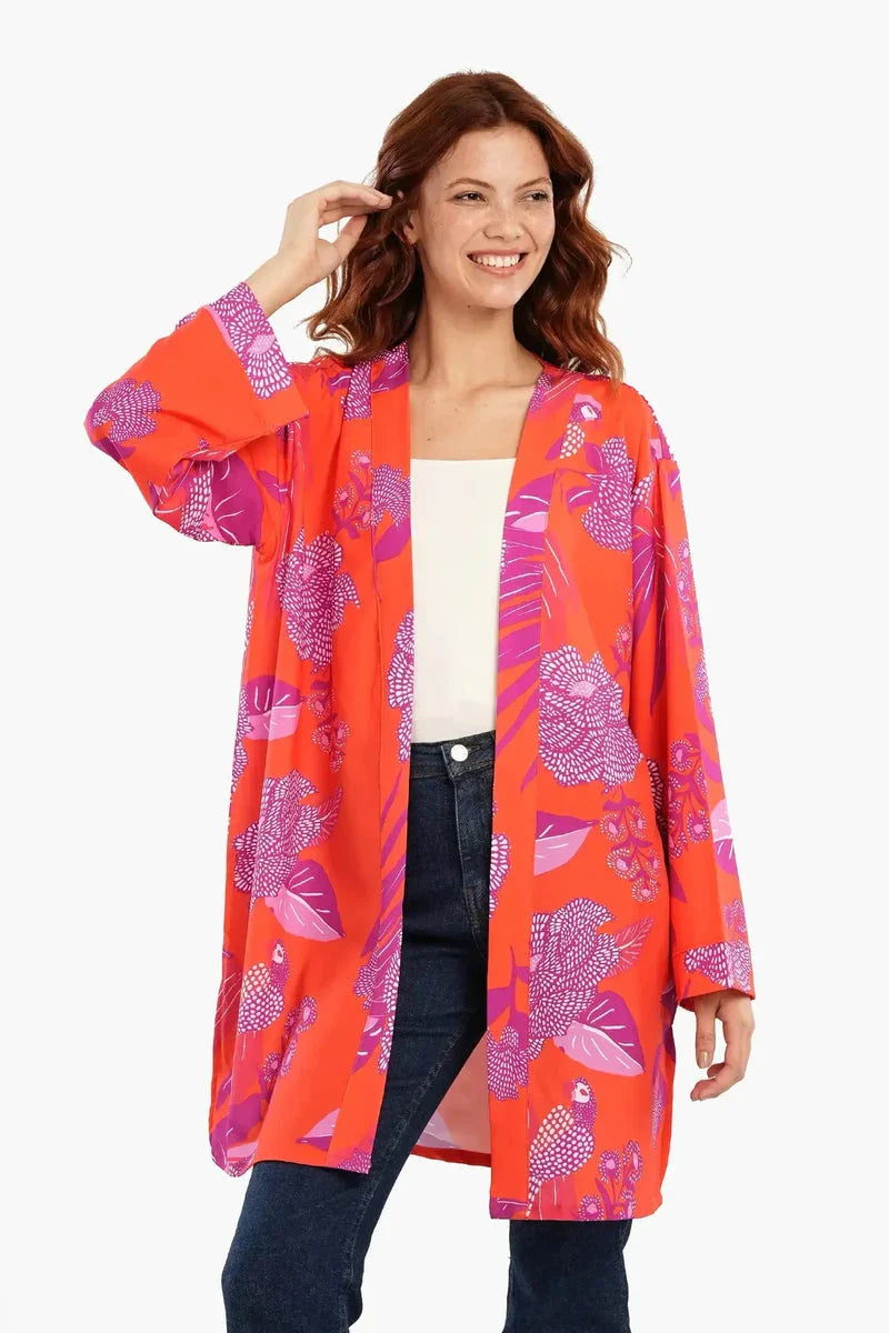 Carina - Orange Kimono with Purple Print 1