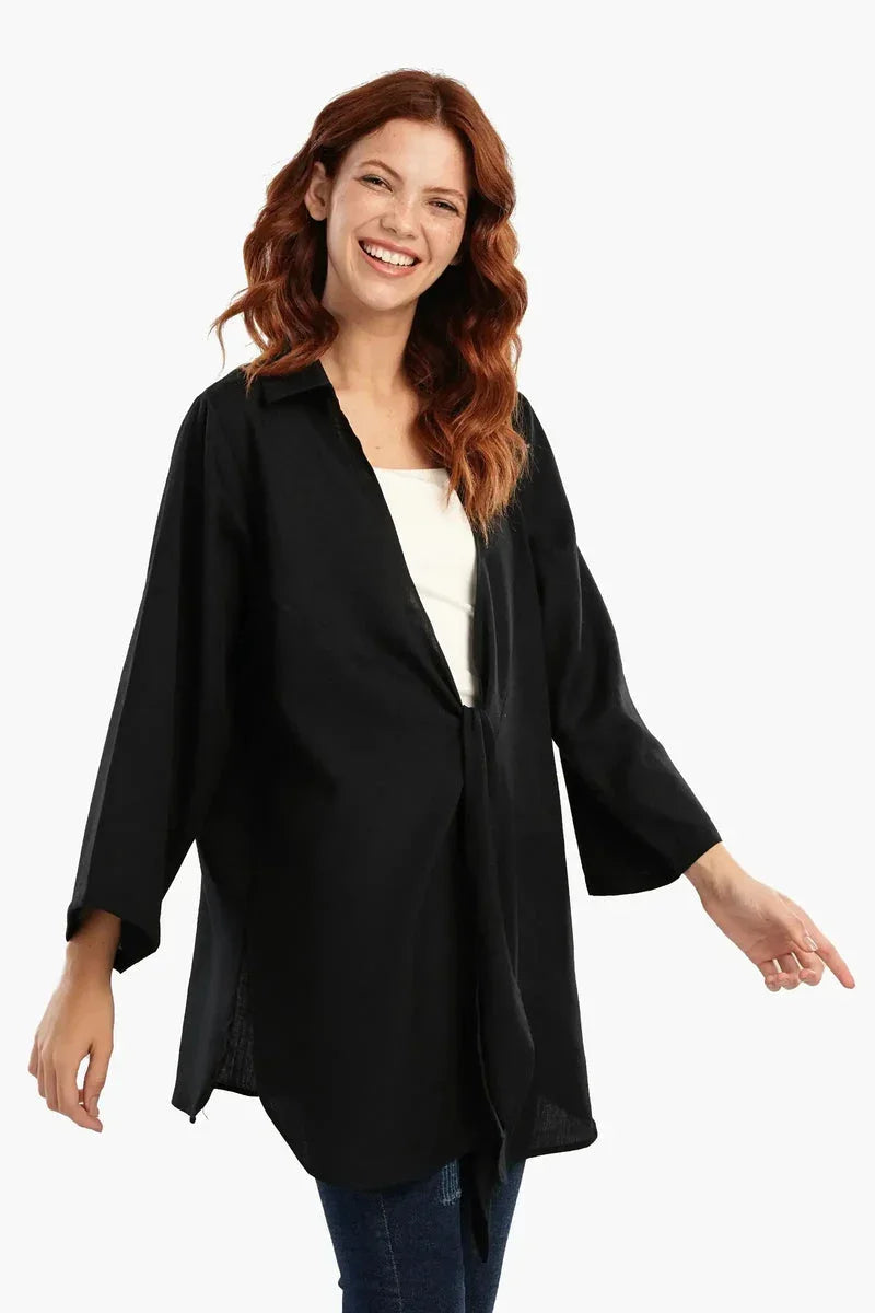 Carina - Black Kimono with Front Tie 1