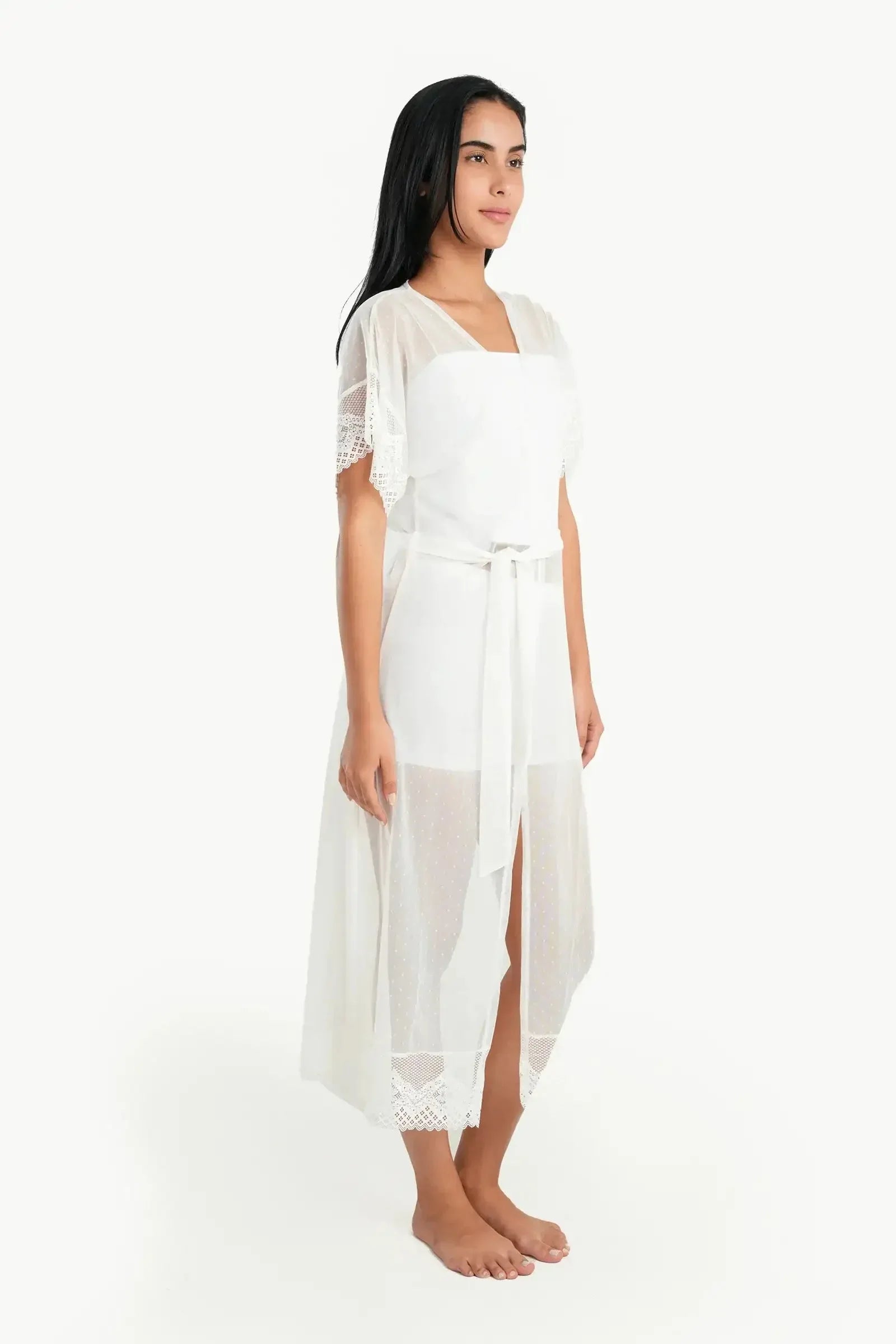 Carina - Organza Dotted Robe with Lace 1