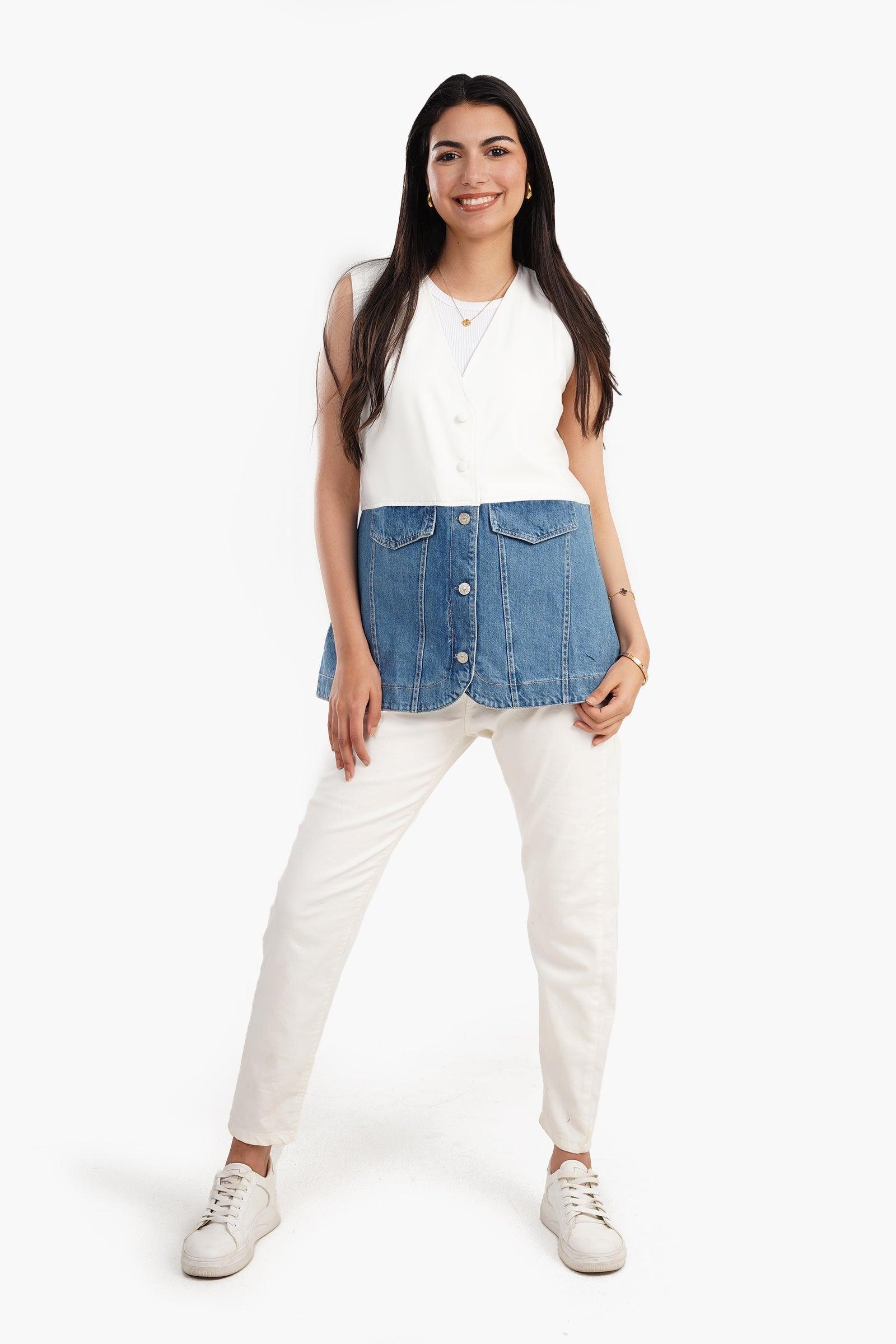 Clue - Crepe & Denim Sleeveless Vest 1
