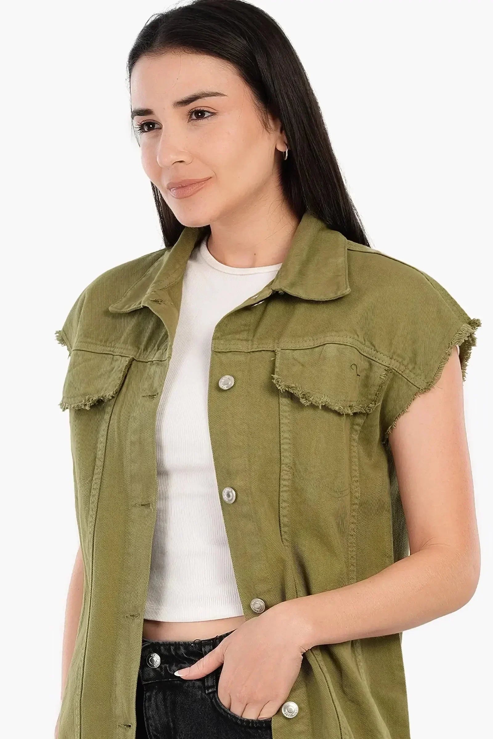 Carina - Raw Hem Denim Vest 4