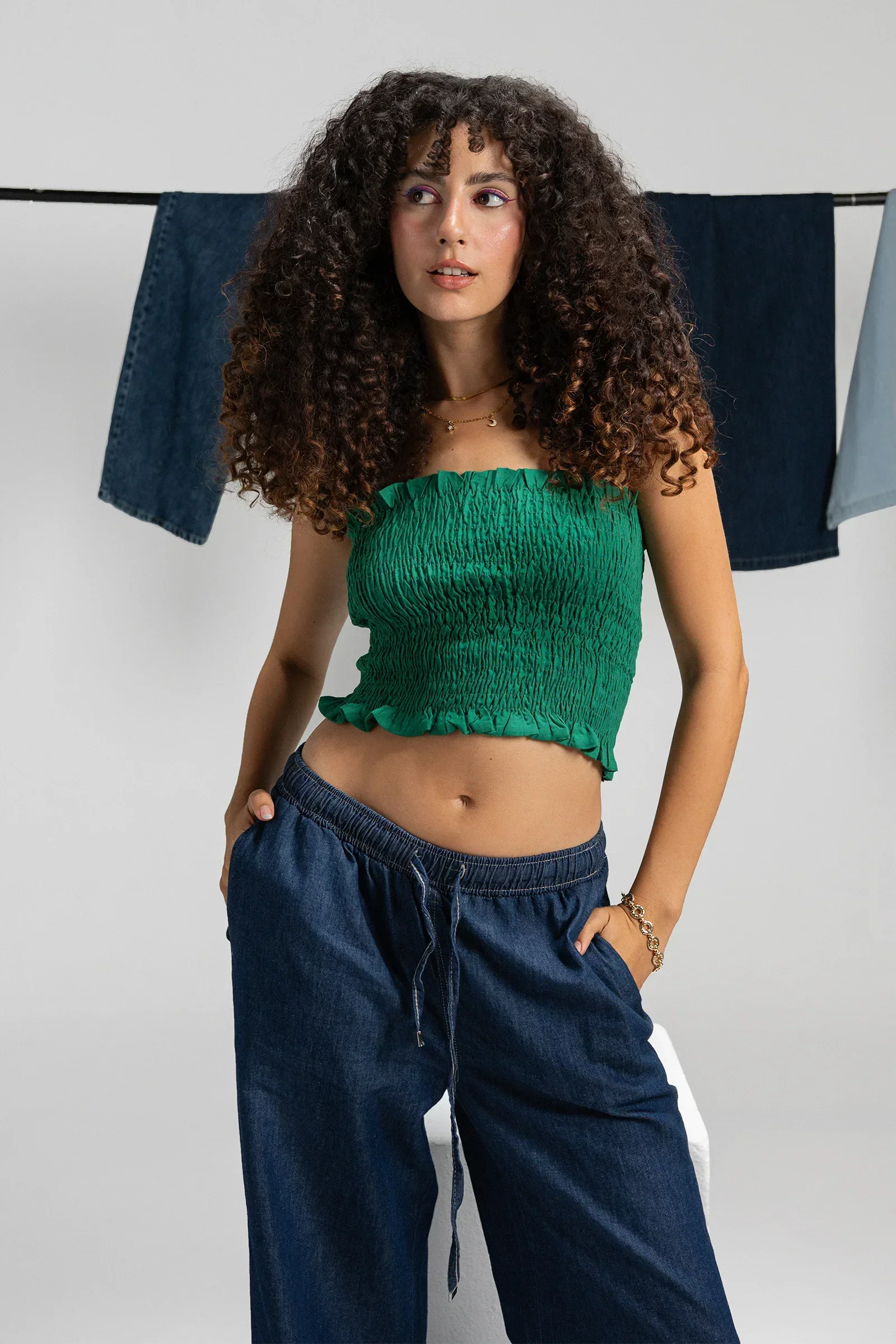 Clue - Textured Strapless Top with Frills 1