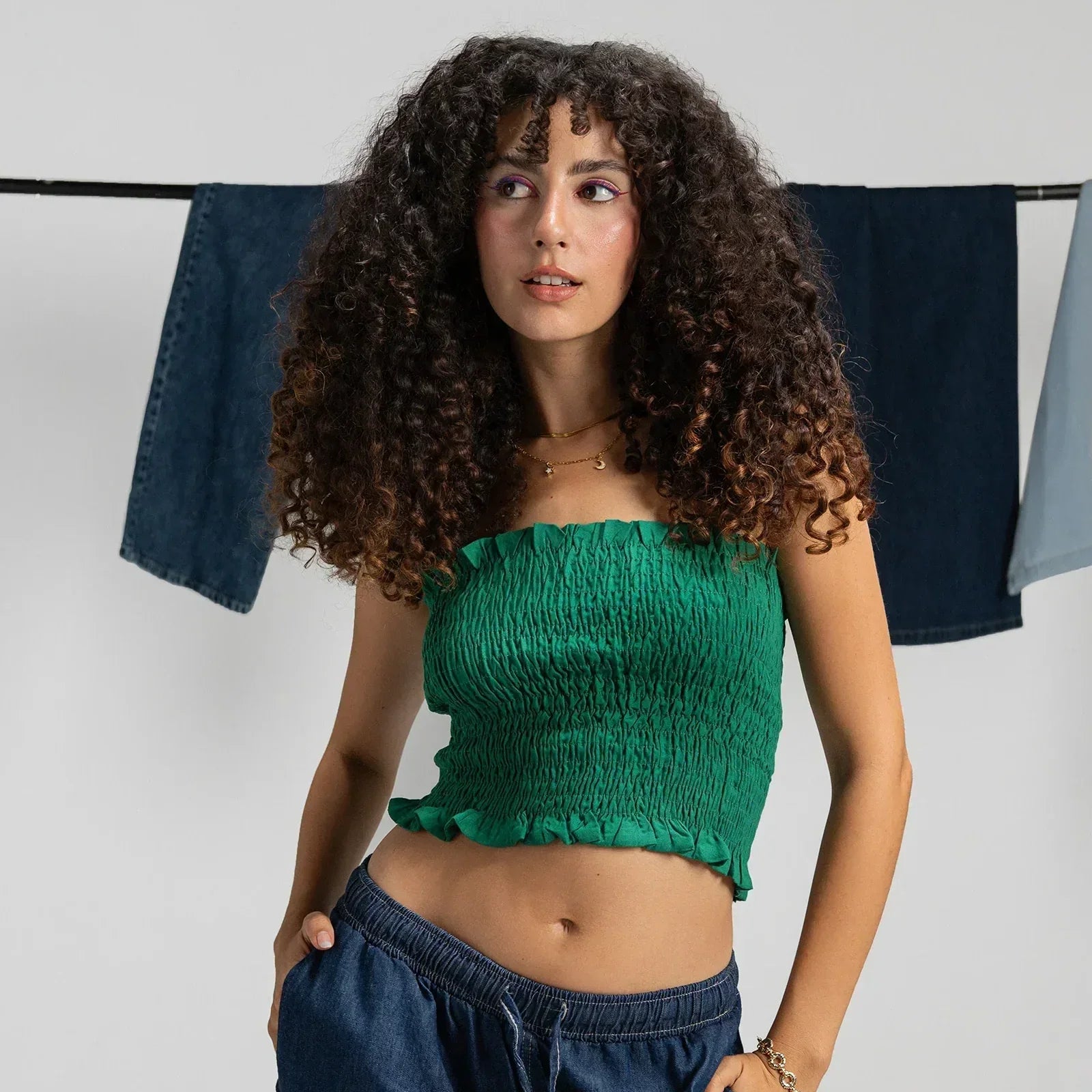Textured Strapless Top with Frills - Clue 10