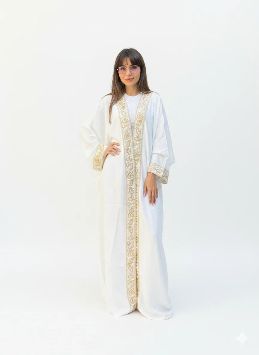 Urbantique - White Kaftan with Gold Arabic Letters 1