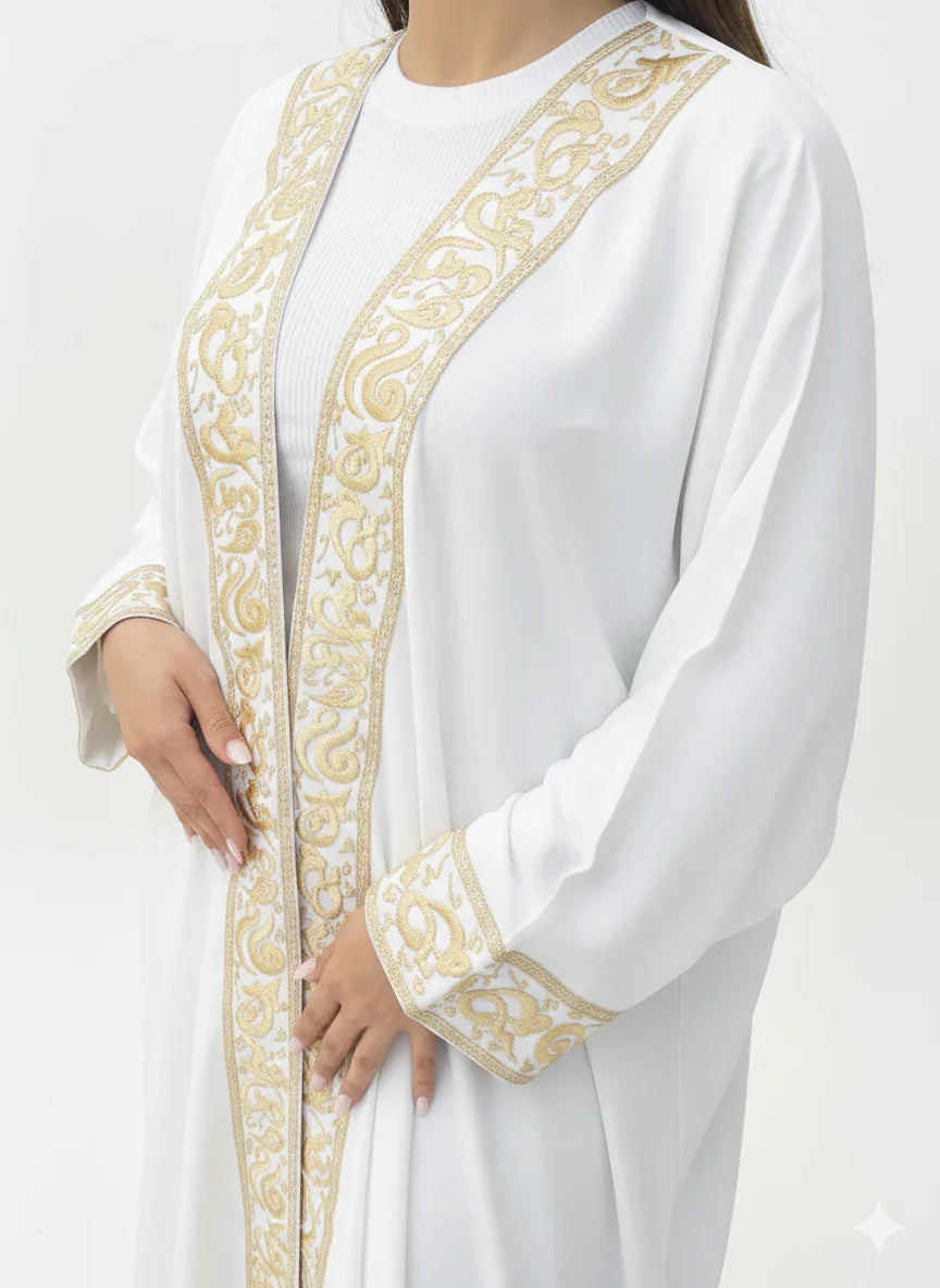 Urbantique - White Kaftan with Gold Arabic Letters 2