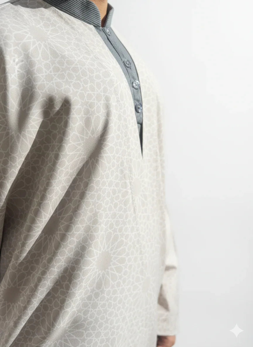 Urbantique - Satin Kaftan with Gray Letters 2