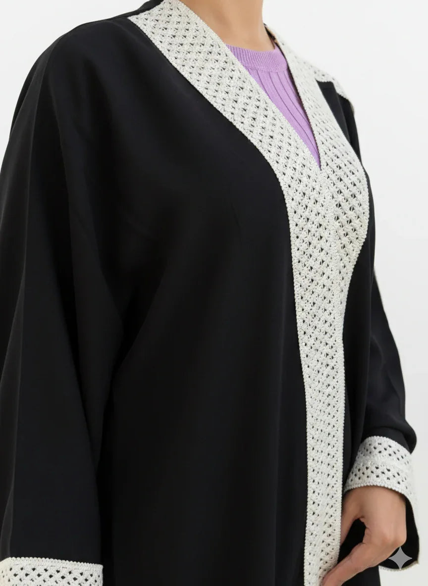 Urbantique - Black Kaftan Embroidered in Beige 2