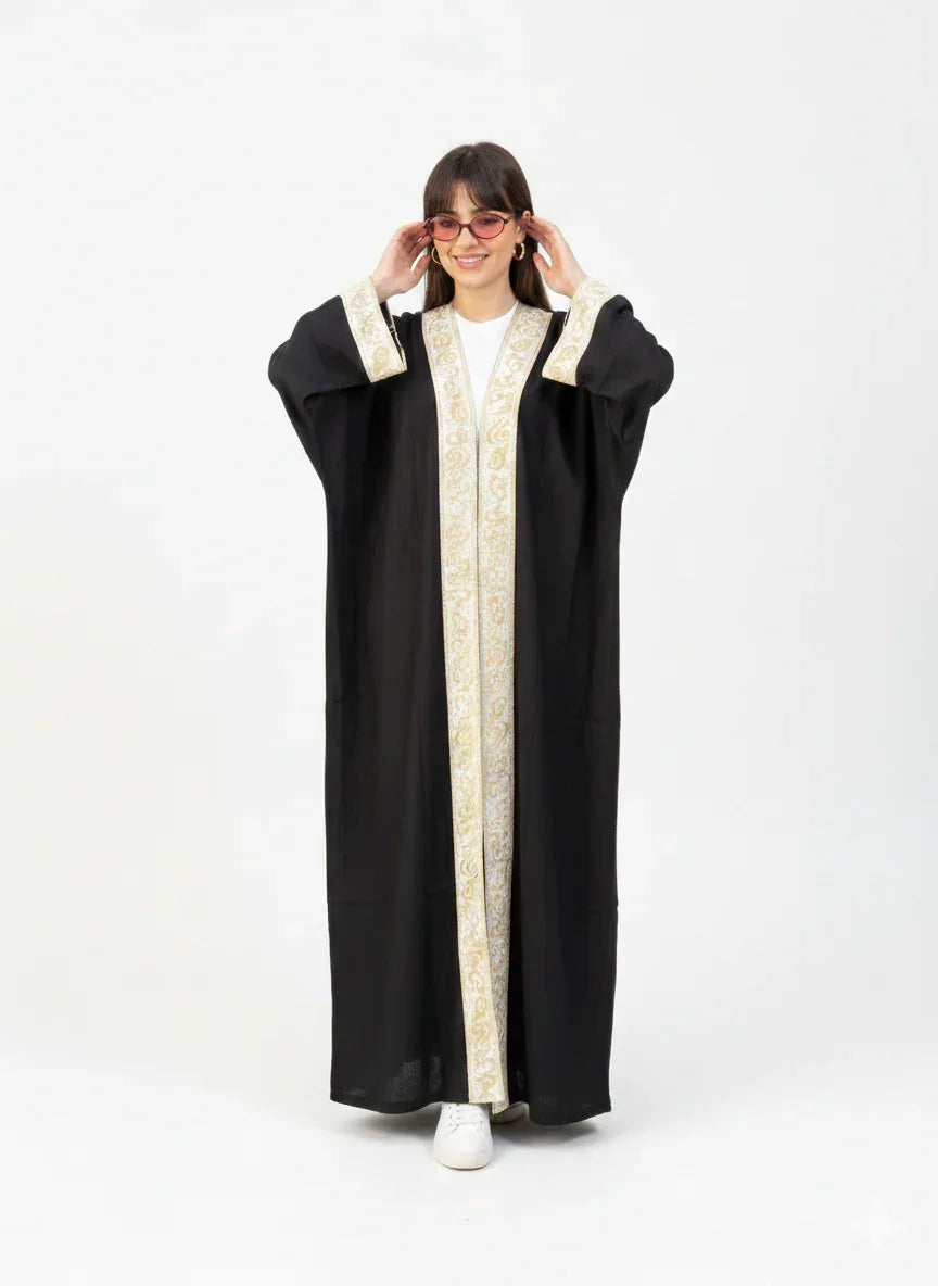 Urbantique - Black Kaftan Embroidered with Arabic Letters 1
