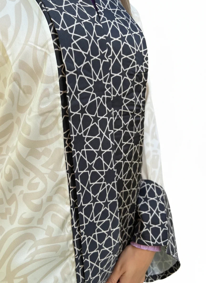 Urbantique - Beige Kaftan with Black Print 2