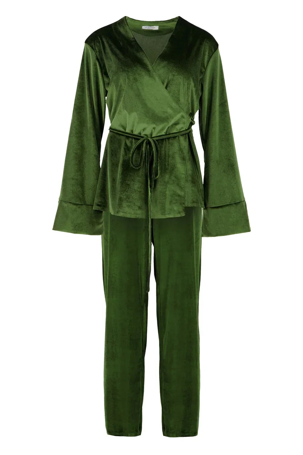 Reehan - Olive Green Side Tie Kimono Set 7